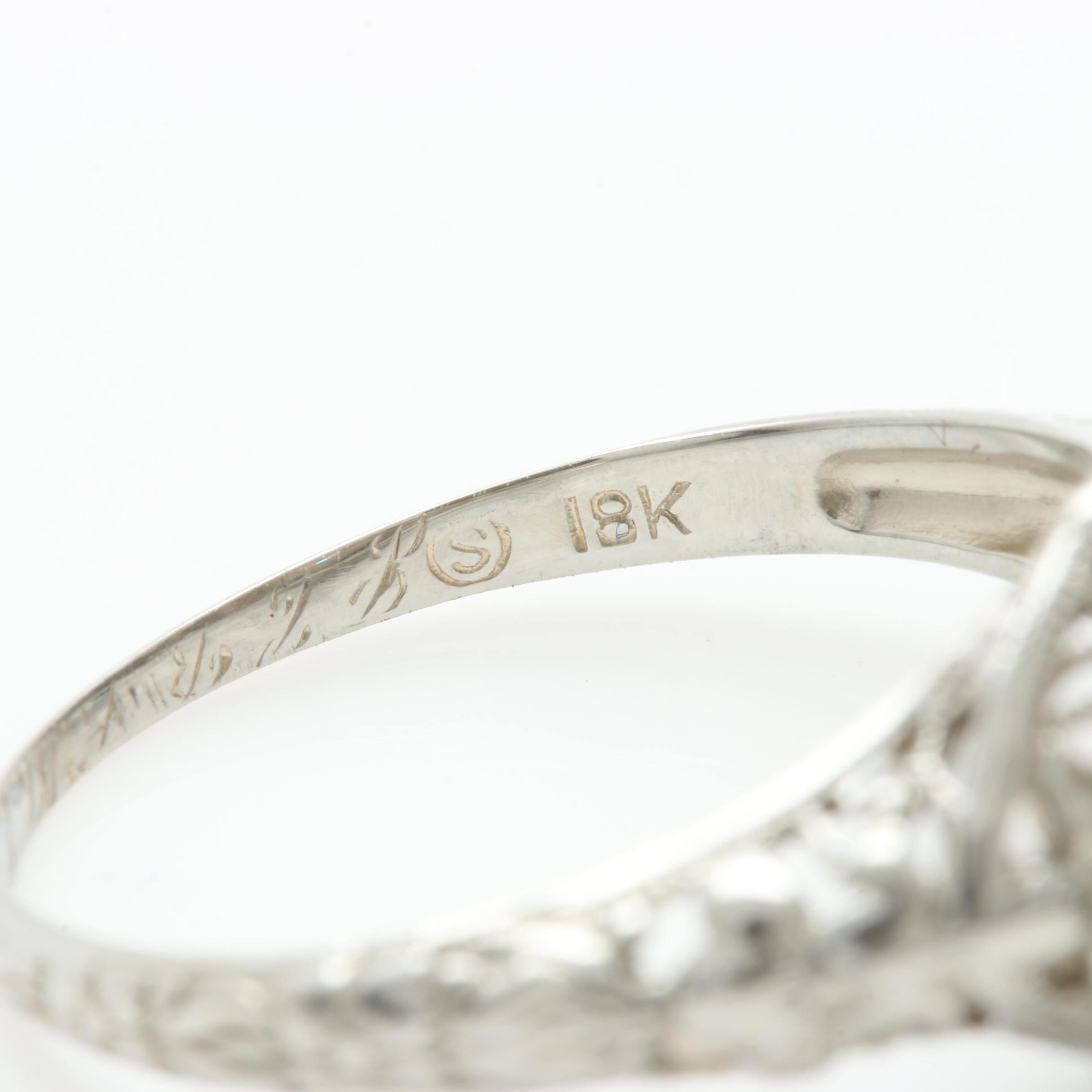 Art Deco 18K White Gold Diamond Ring