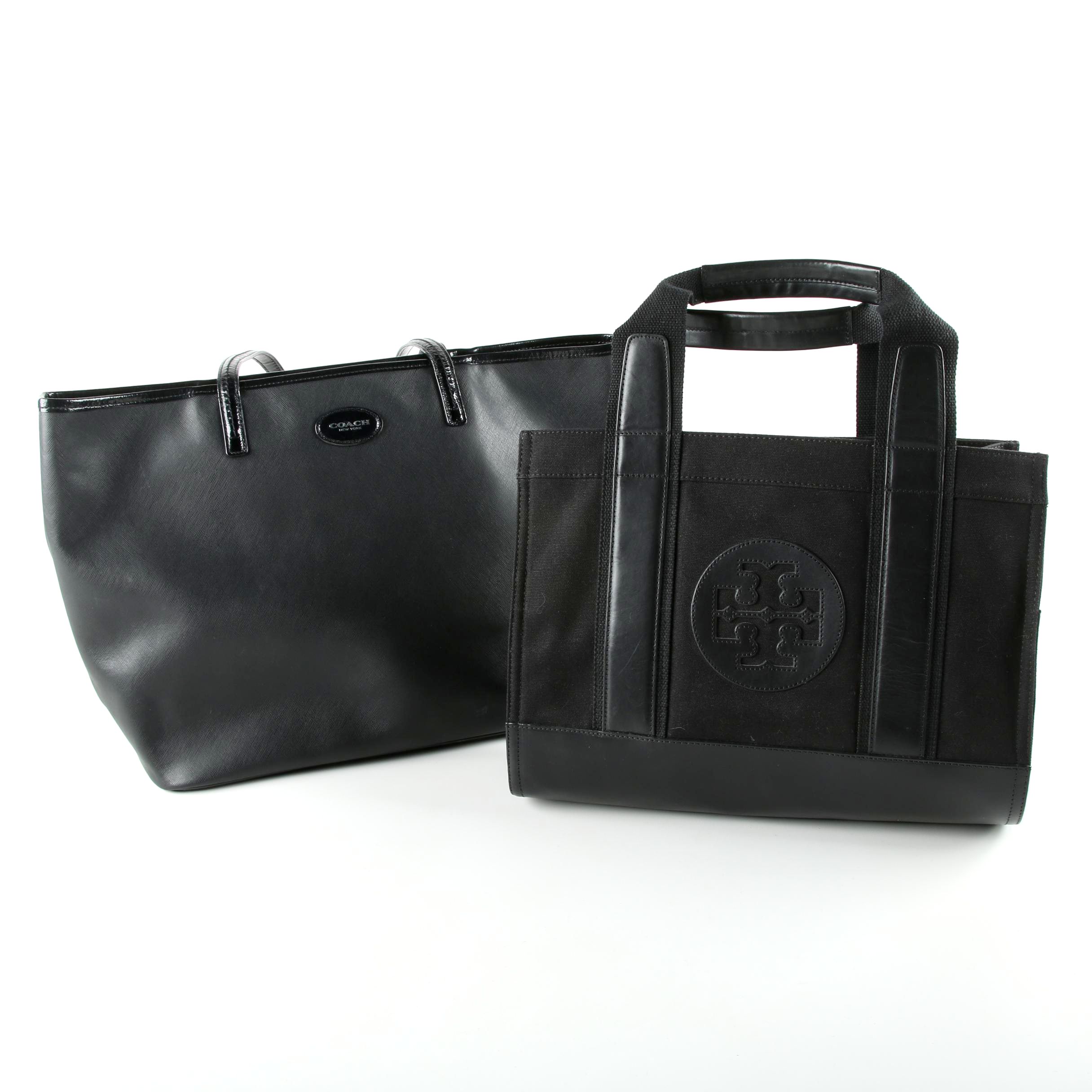 Tory Burch and Coach Black Tote Bags