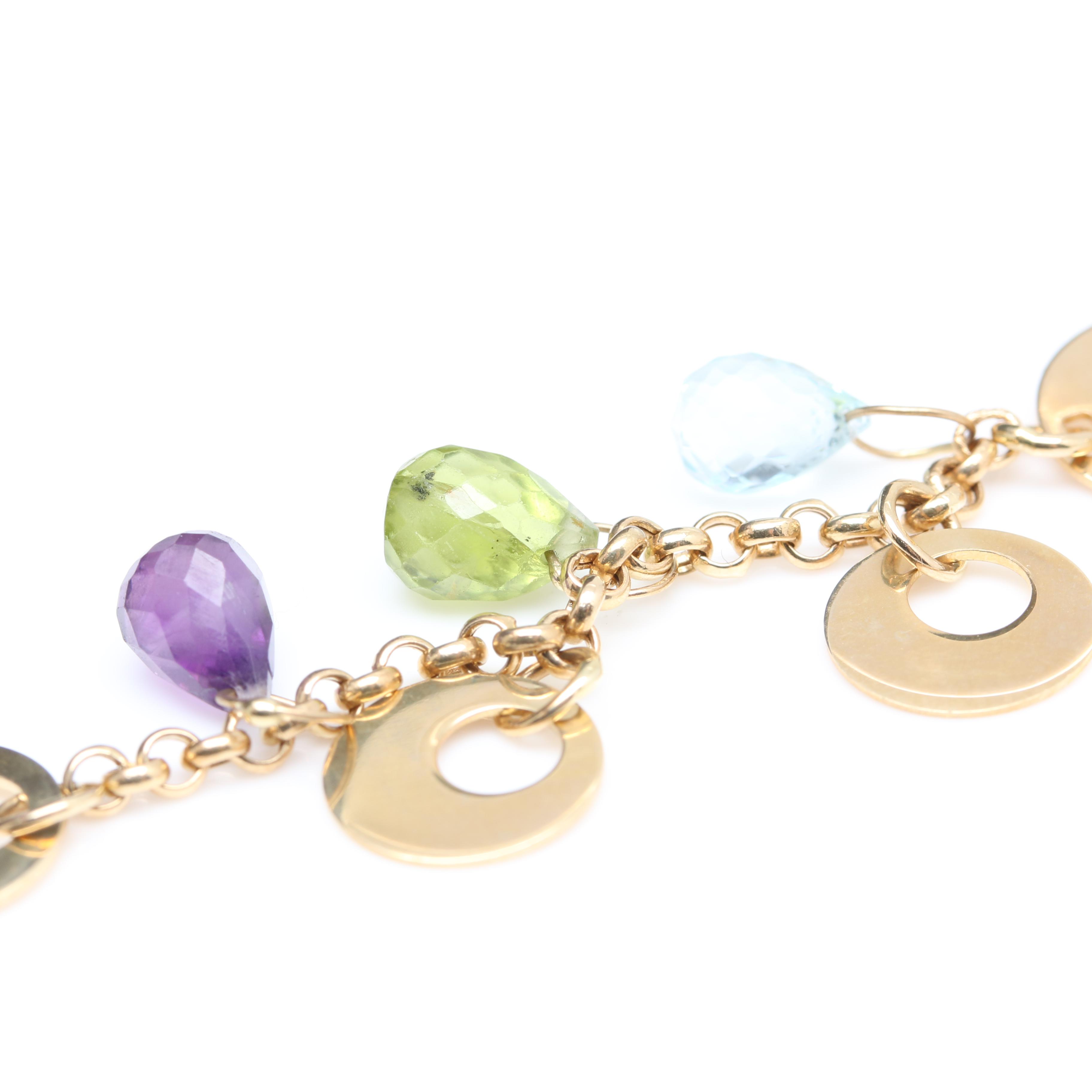 14K Yellow Gold Blue Topaz, Peridot, and Amethyst Dangle Earrings