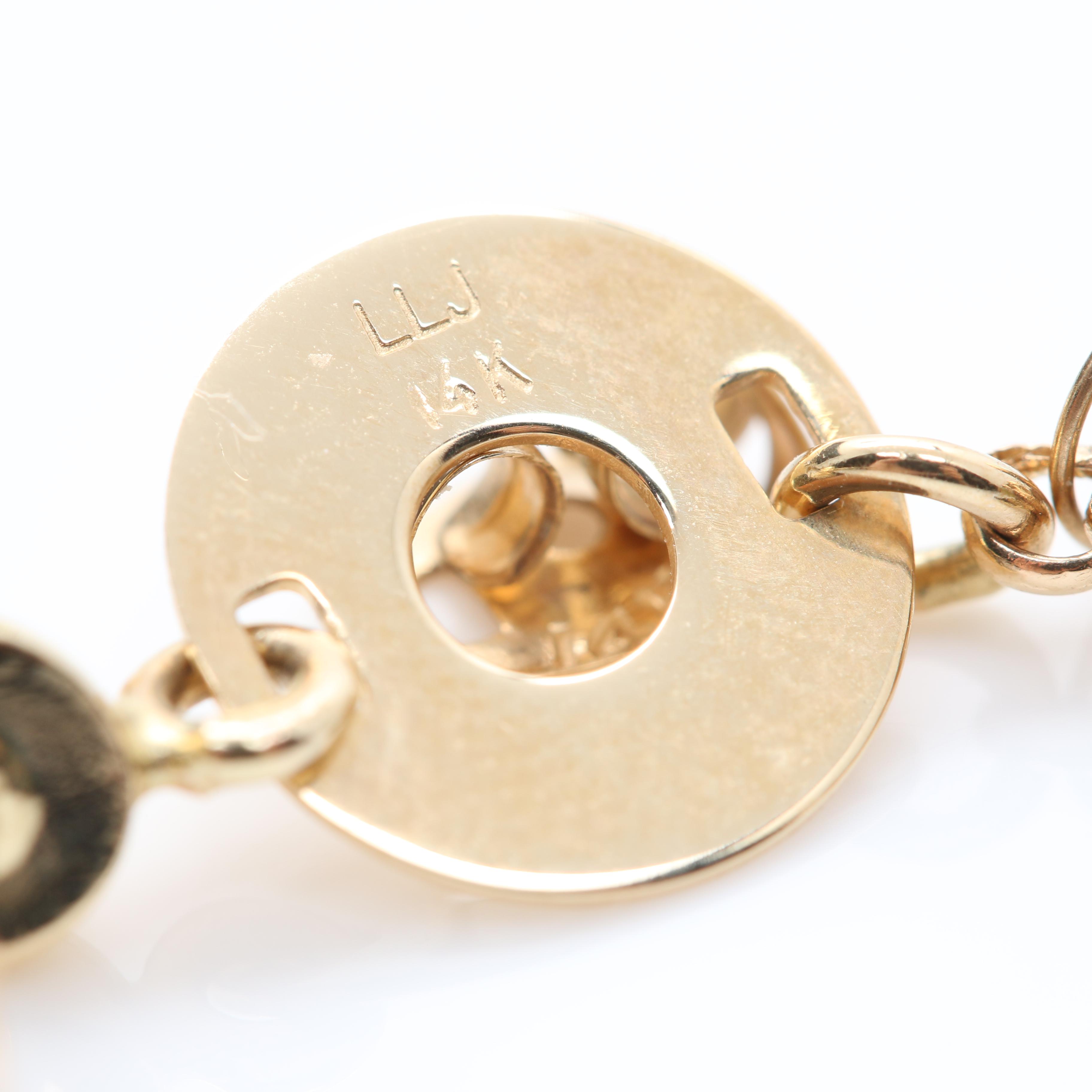 14K Yellow Gold Blue Topaz, Peridot, and Amethyst Dangle Earrings