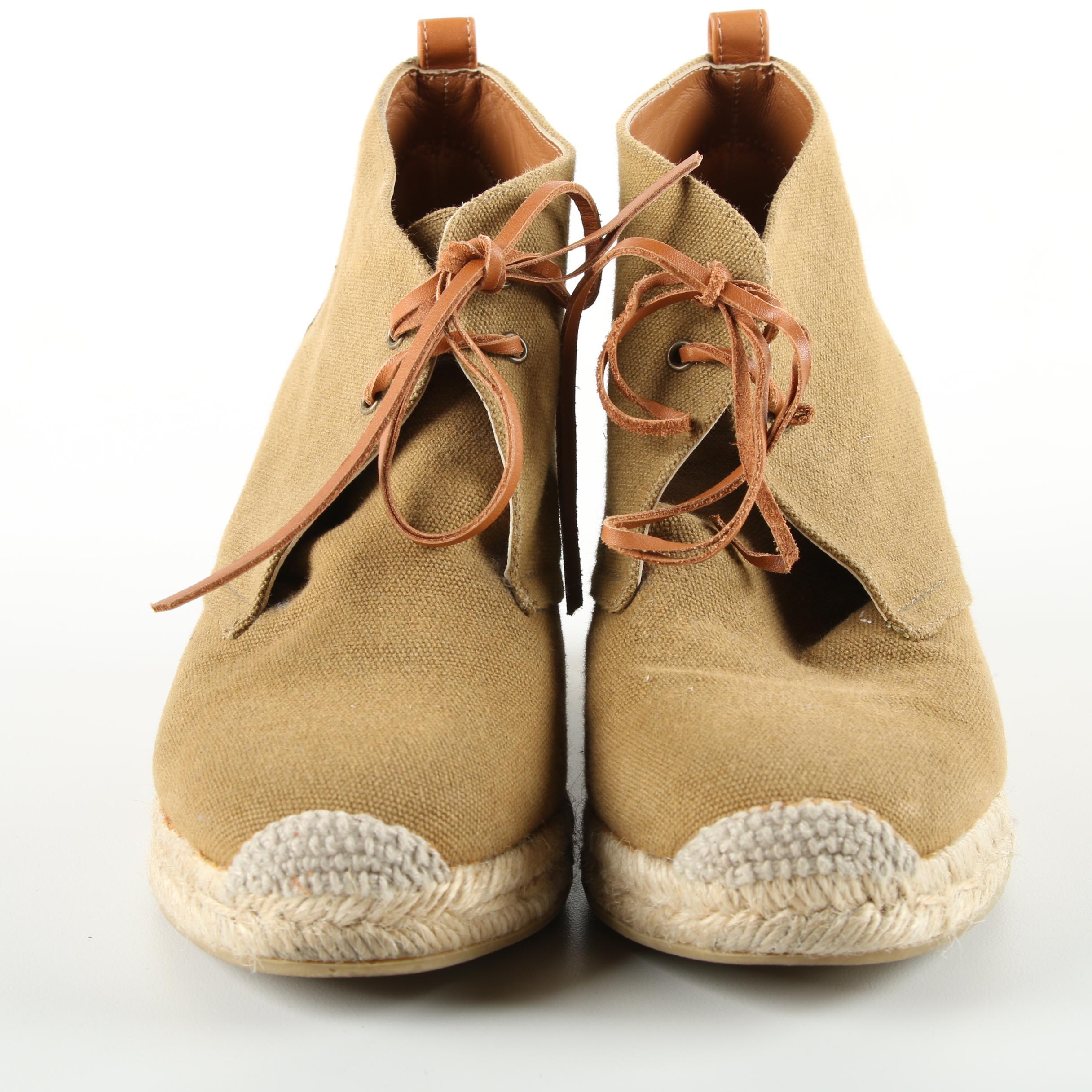 Women's Tory Burch Espadrille Wedge Light Brown Canvas Chukka Boots