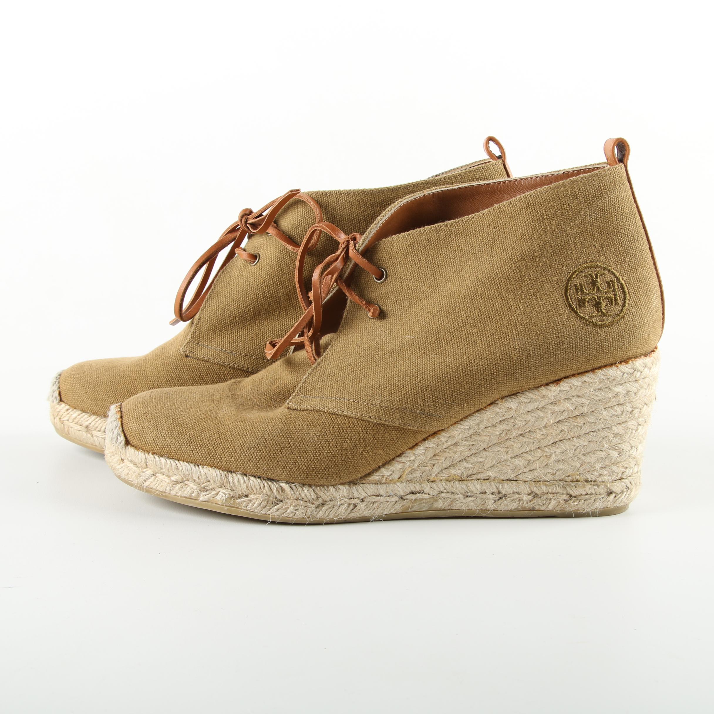 Women's Tory Burch Espadrille Wedge Light Brown Canvas Chukka Boots