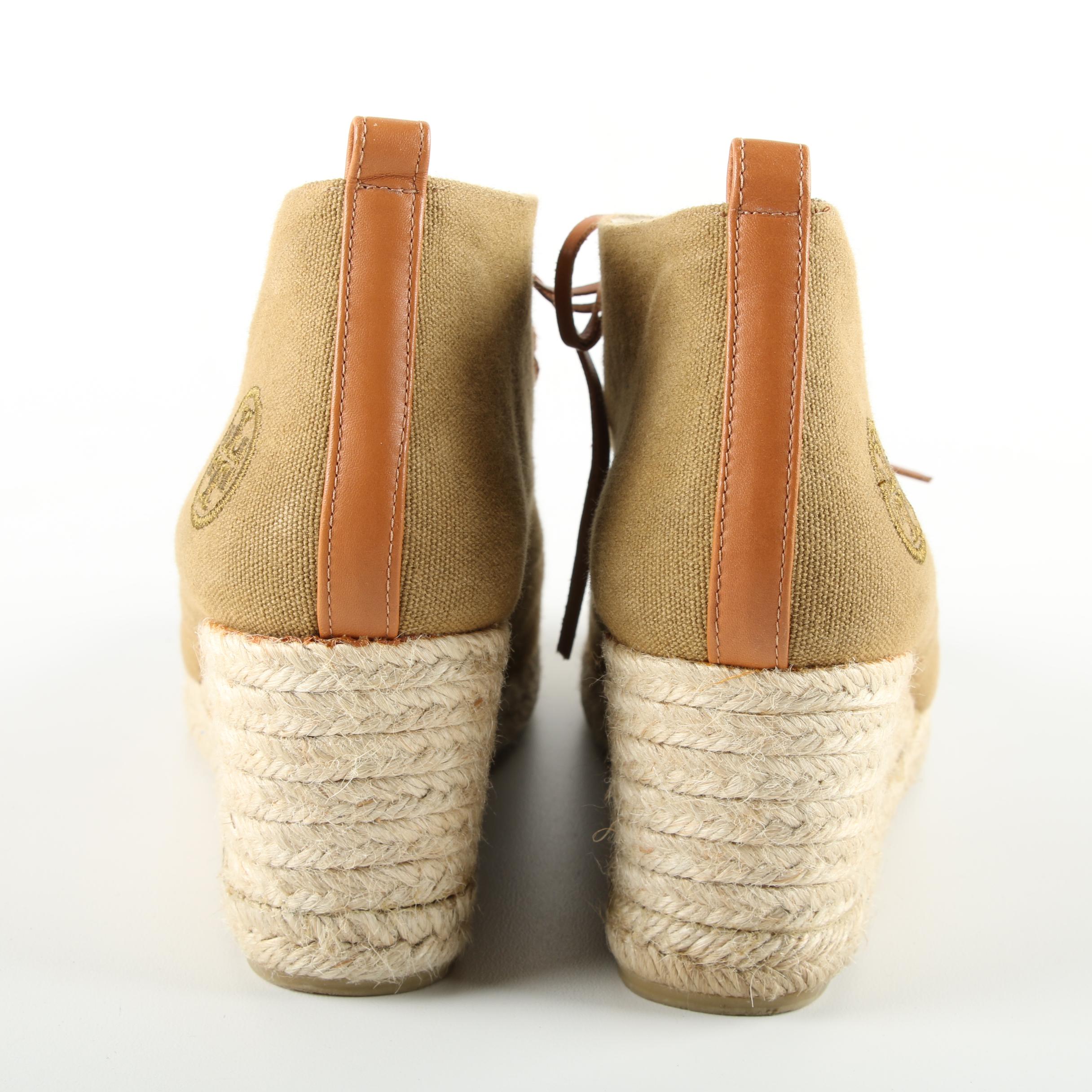 Women's Tory Burch Espadrille Wedge Light Brown Canvas Chukka Boots