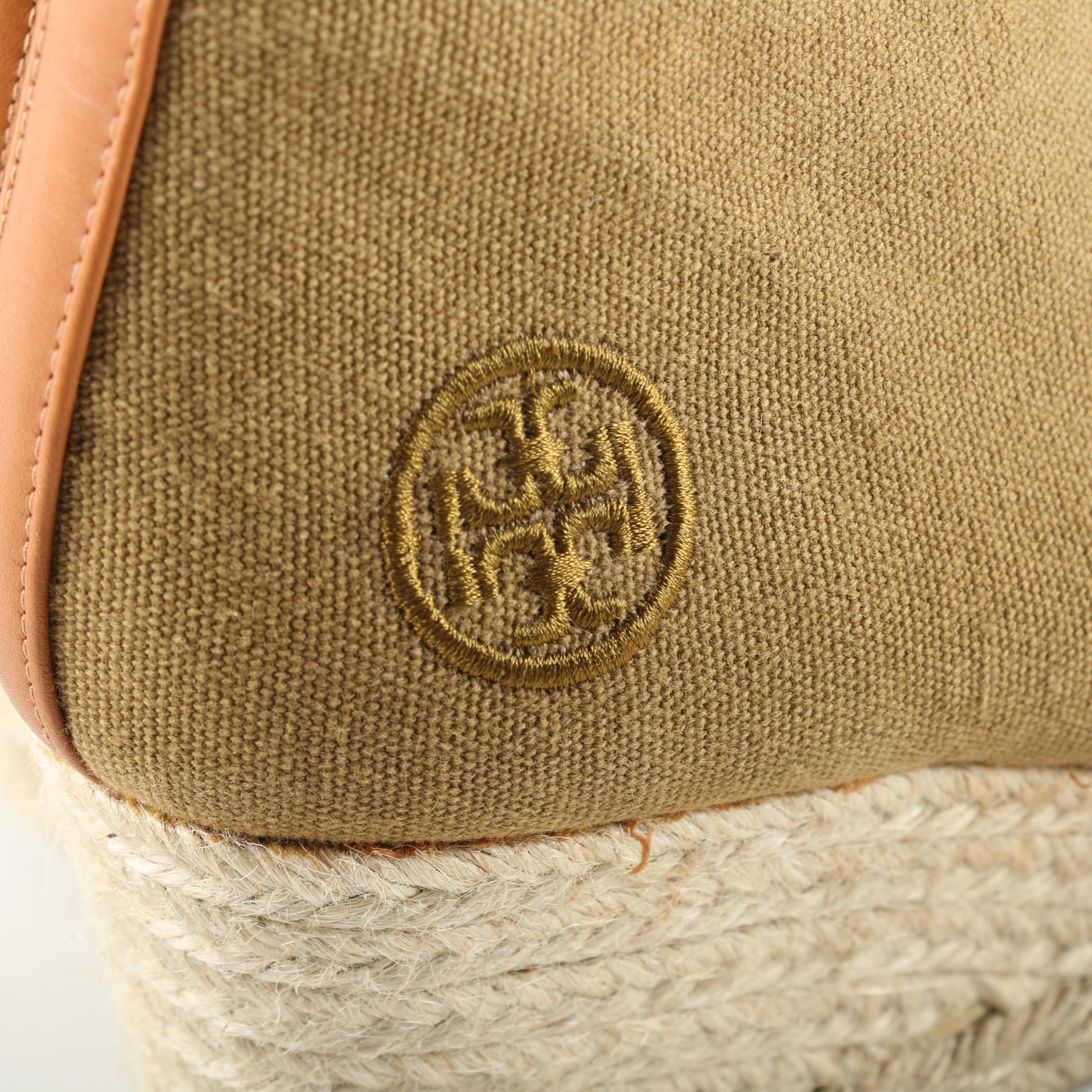 Women's Tory Burch Espadrille Wedge Light Brown Canvas Chukka Boots