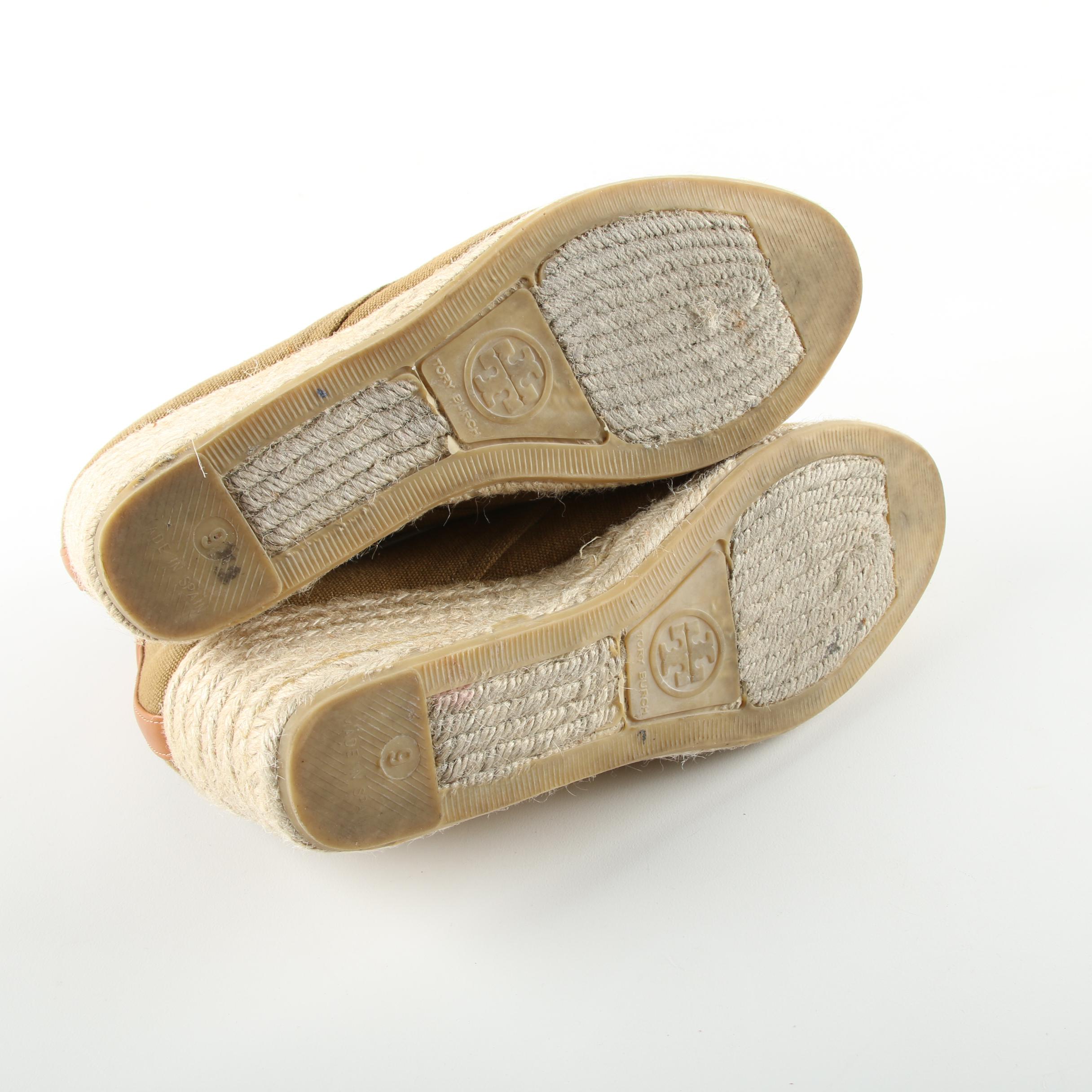 Women's Tory Burch Espadrille Wedge Light Brown Canvas Chukka Boots
