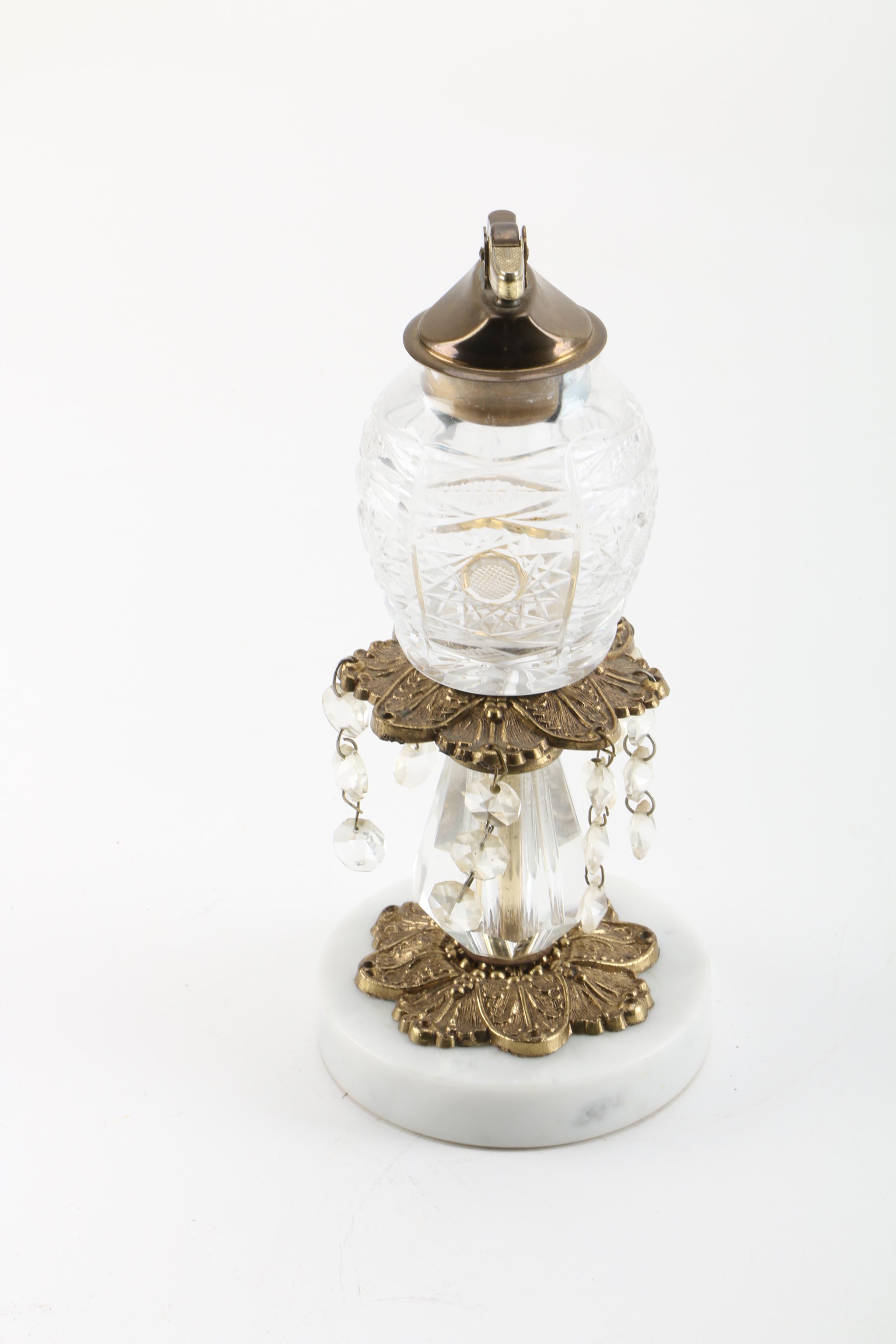 Vintage Crystal and Marble Table Lighter