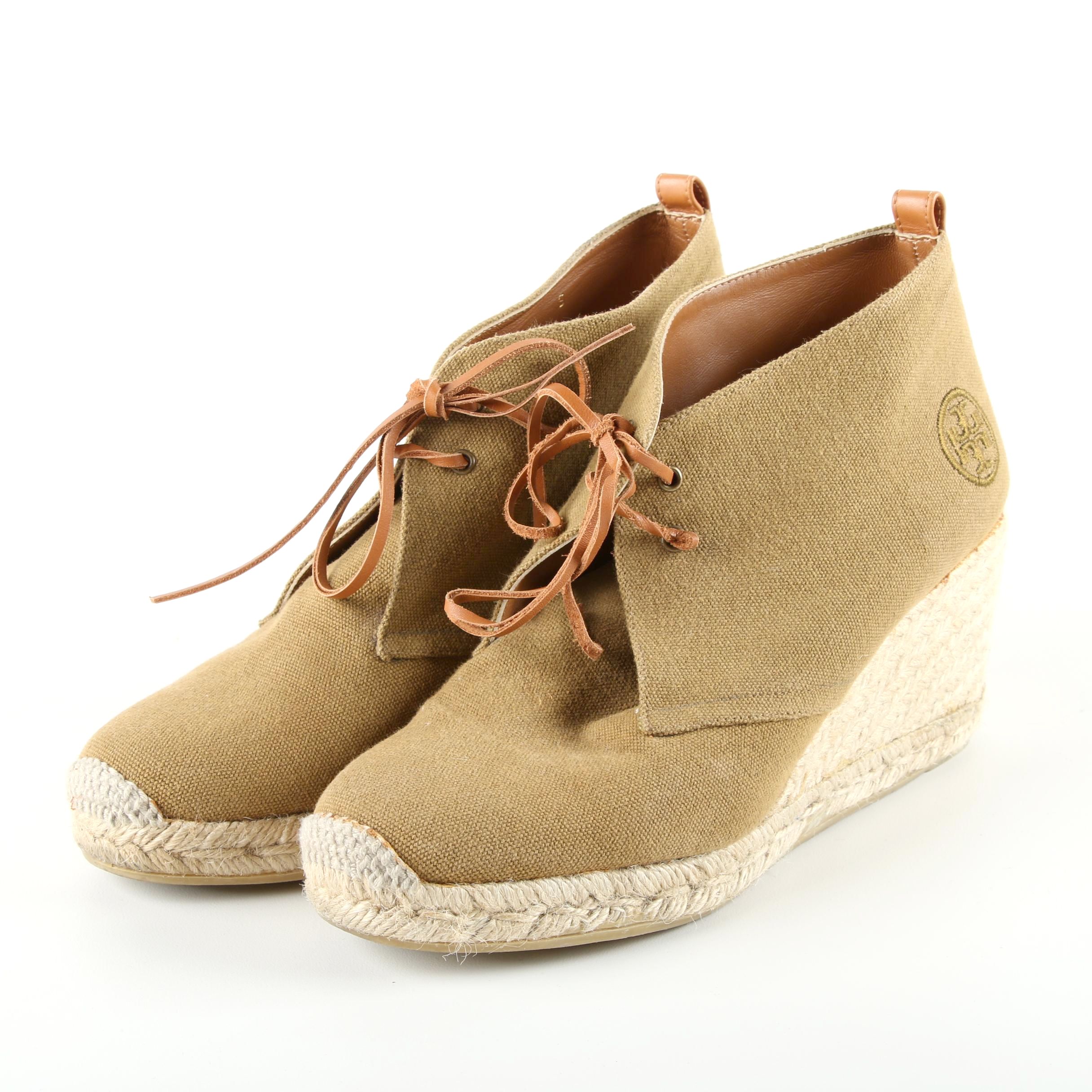 Women's Tory Burch Espadrille Wedge Light Brown Canvas Chukka Boots