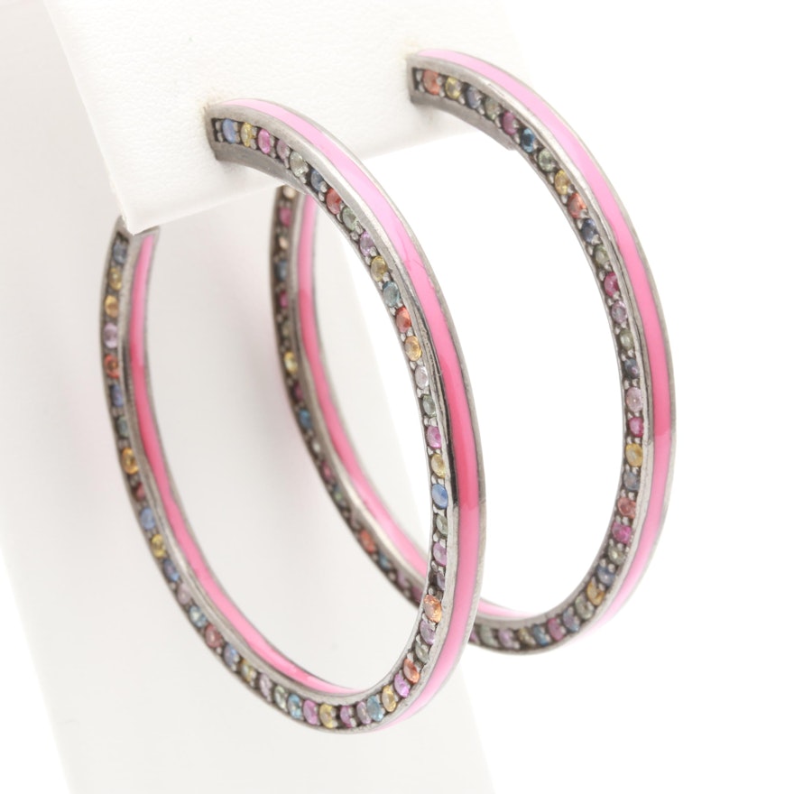 Matthew Campbell Laurenza Sterling Silver Sapphire Hoop Earrings