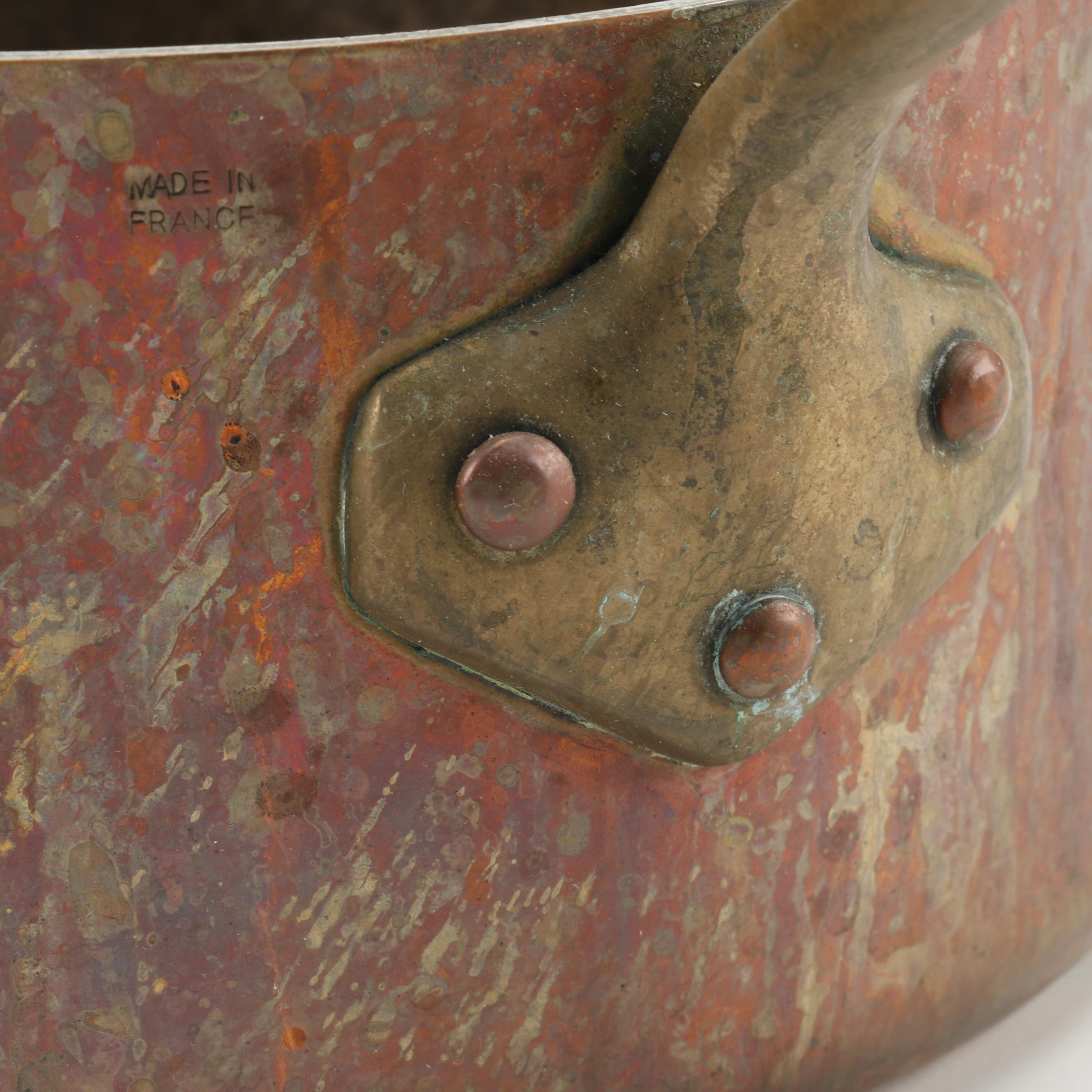 Vintage French Copper Saucepans with Lids and Brass Handles