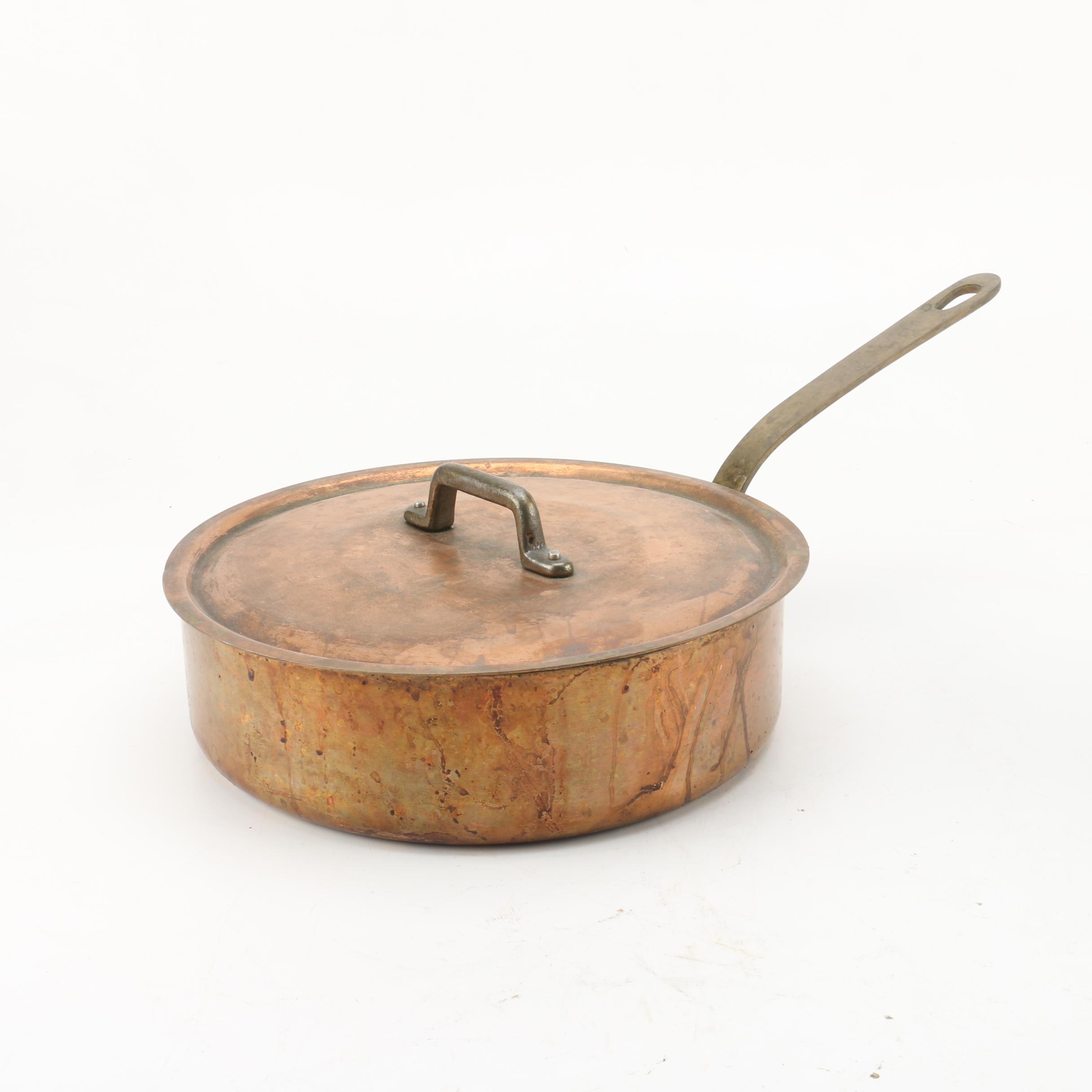 Vintage French Copper Saucepans with Lids and Brass Handles