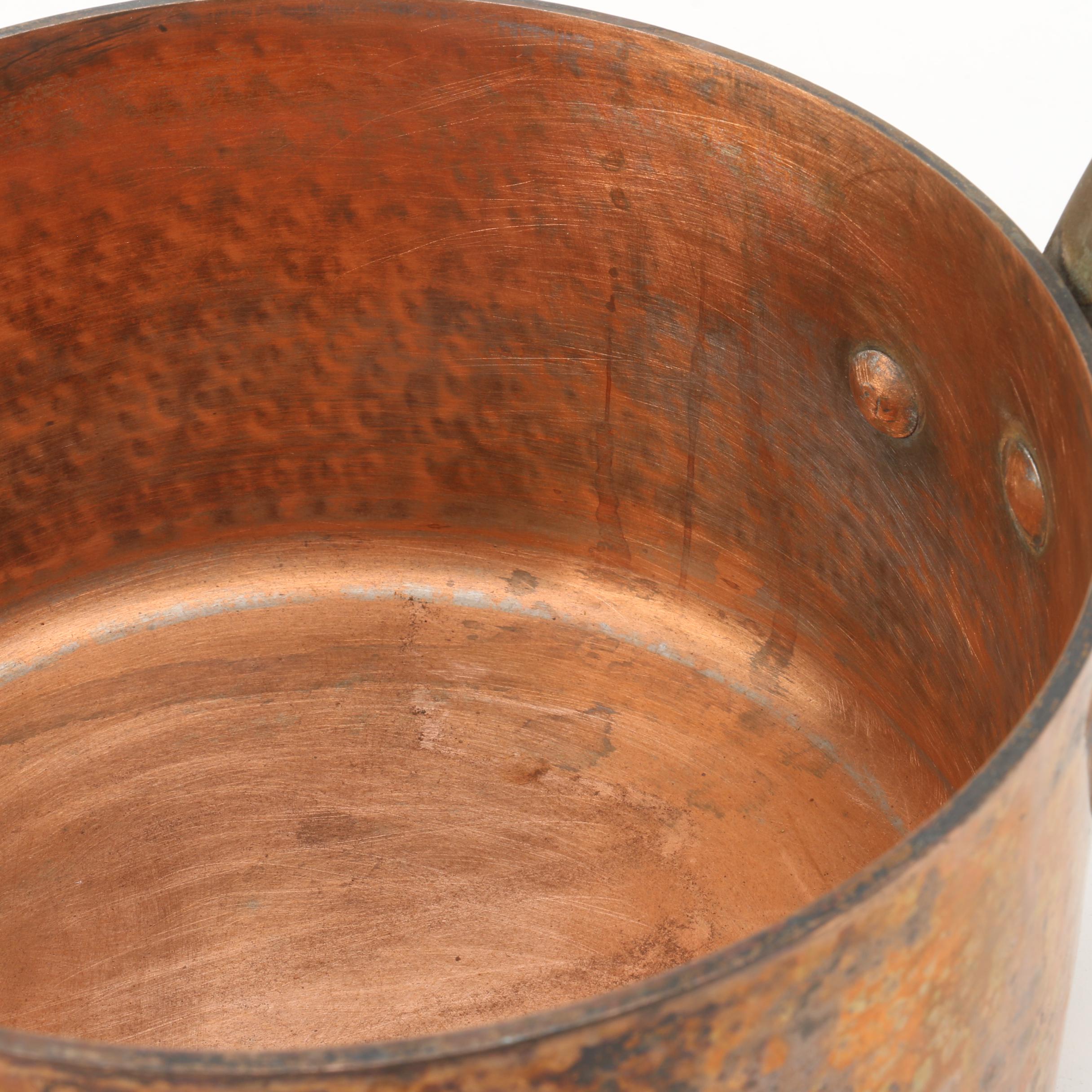 Vintage French Copper Saucepans with Lids and Brass Handles