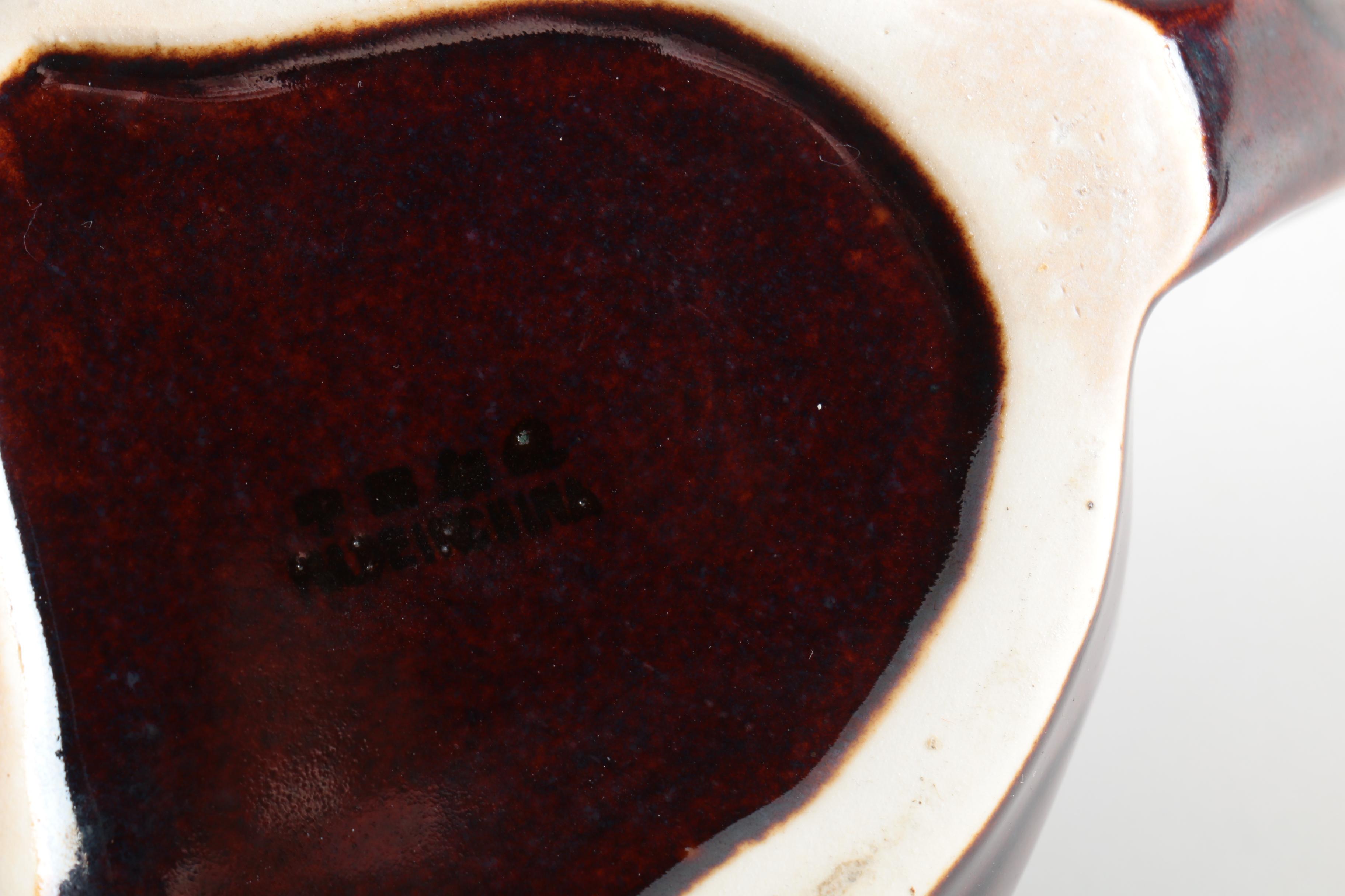 Vintage Chinese Brown Glazed Cat Figural Teapot with Head Lid 1950s