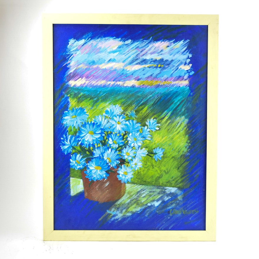 C. Phillip Willett Acrylic Painting "Blue Mums"