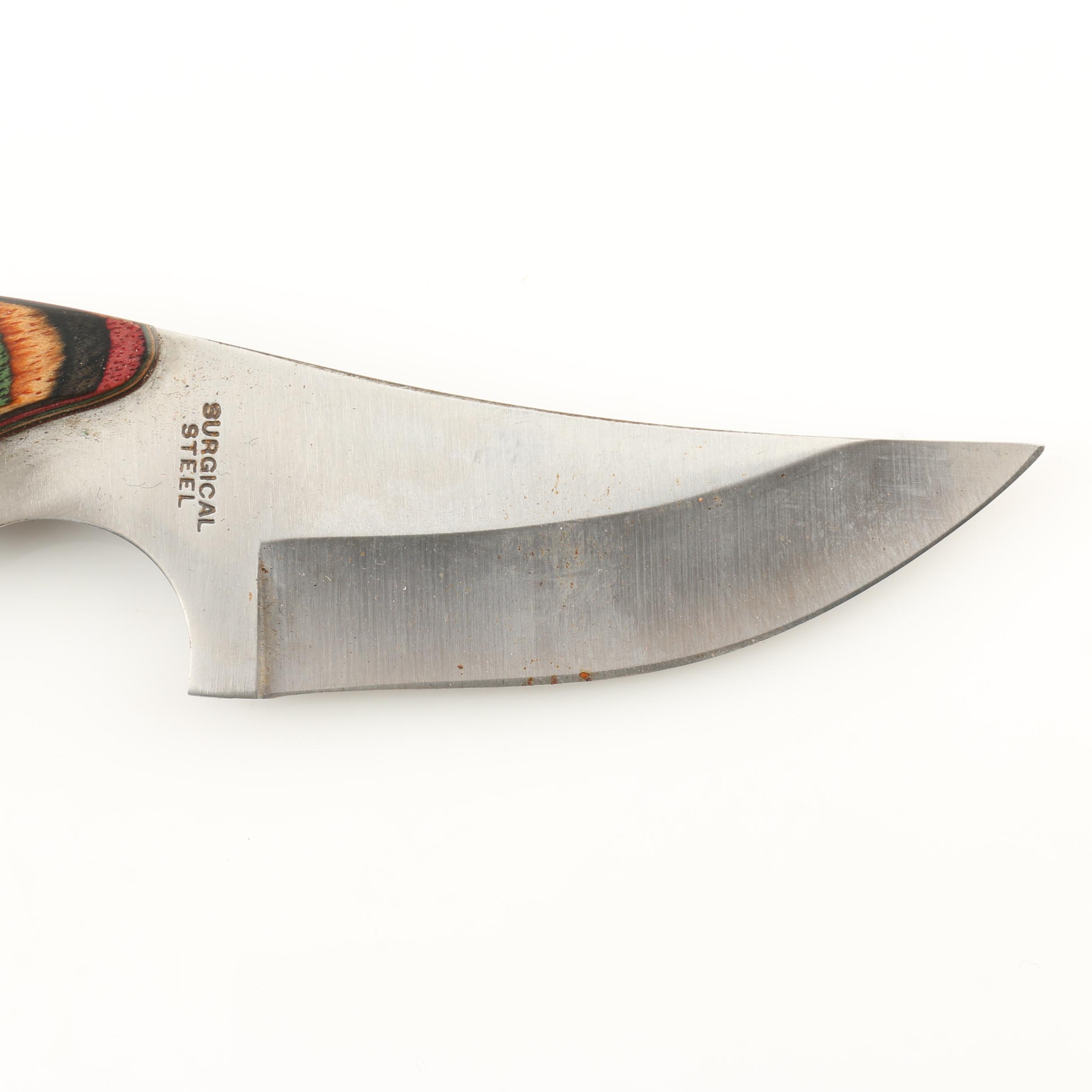 Frost Cutlery Fixed Blade Skinning Knife with Leather Sheath