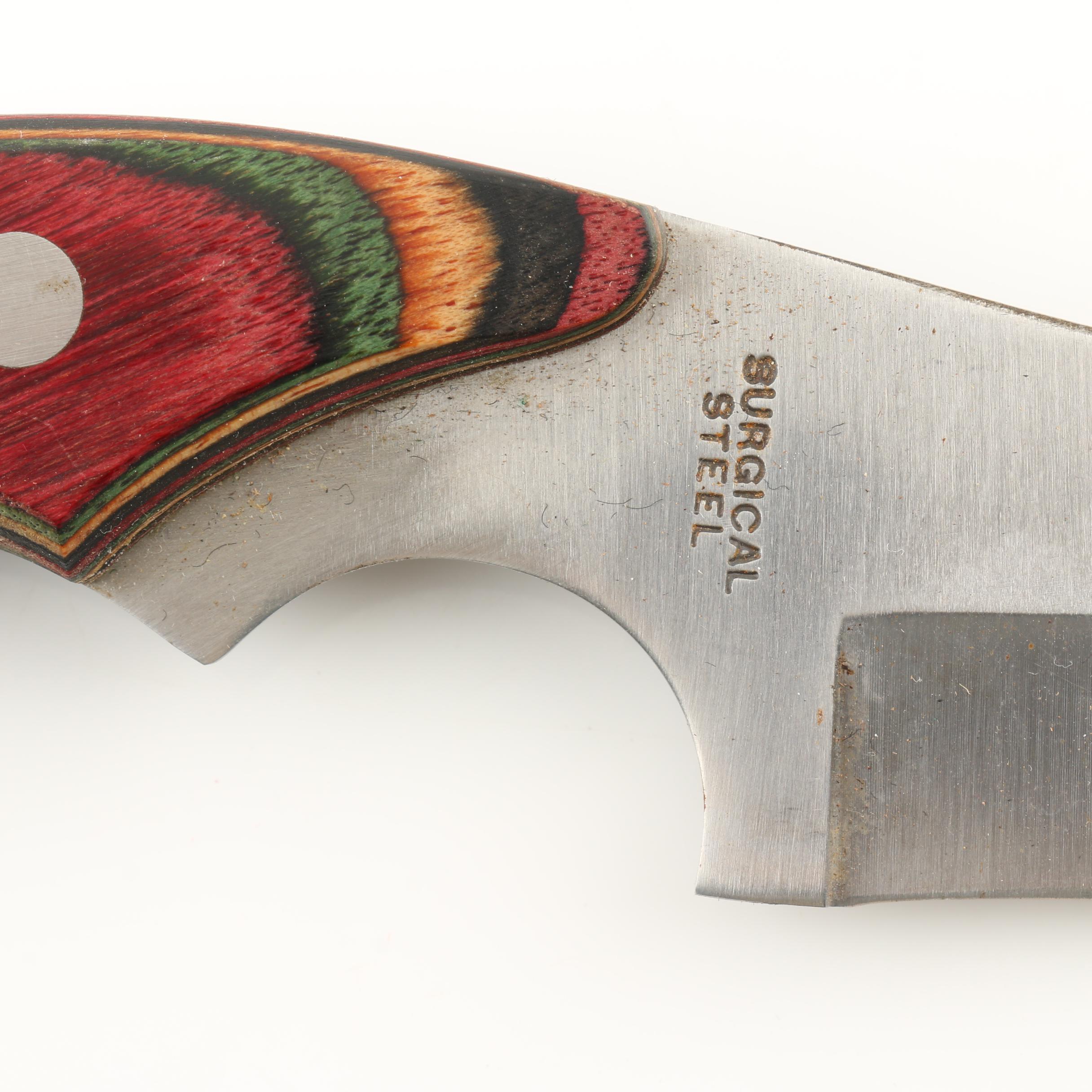 Frost Cutlery Fixed Blade Skinning Knife with Leather Sheath