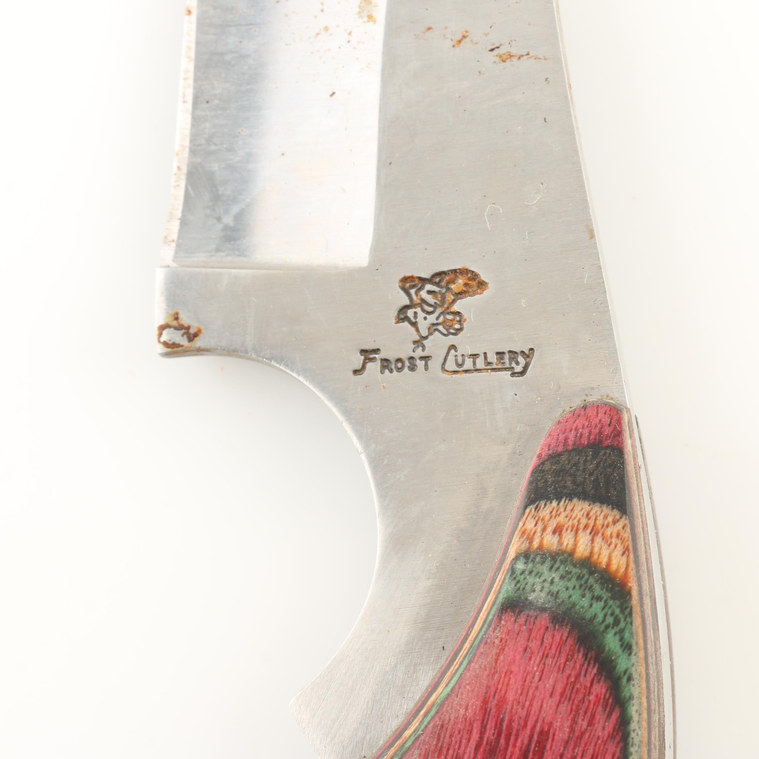 Frost Cutlery Fixed Blade Skinning Knife with Leather Sheath