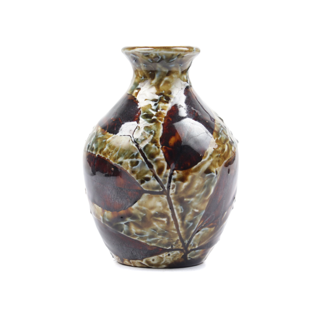 Circa 1900 Doulton Lambeth Autumn Leaves Stoneware Vase