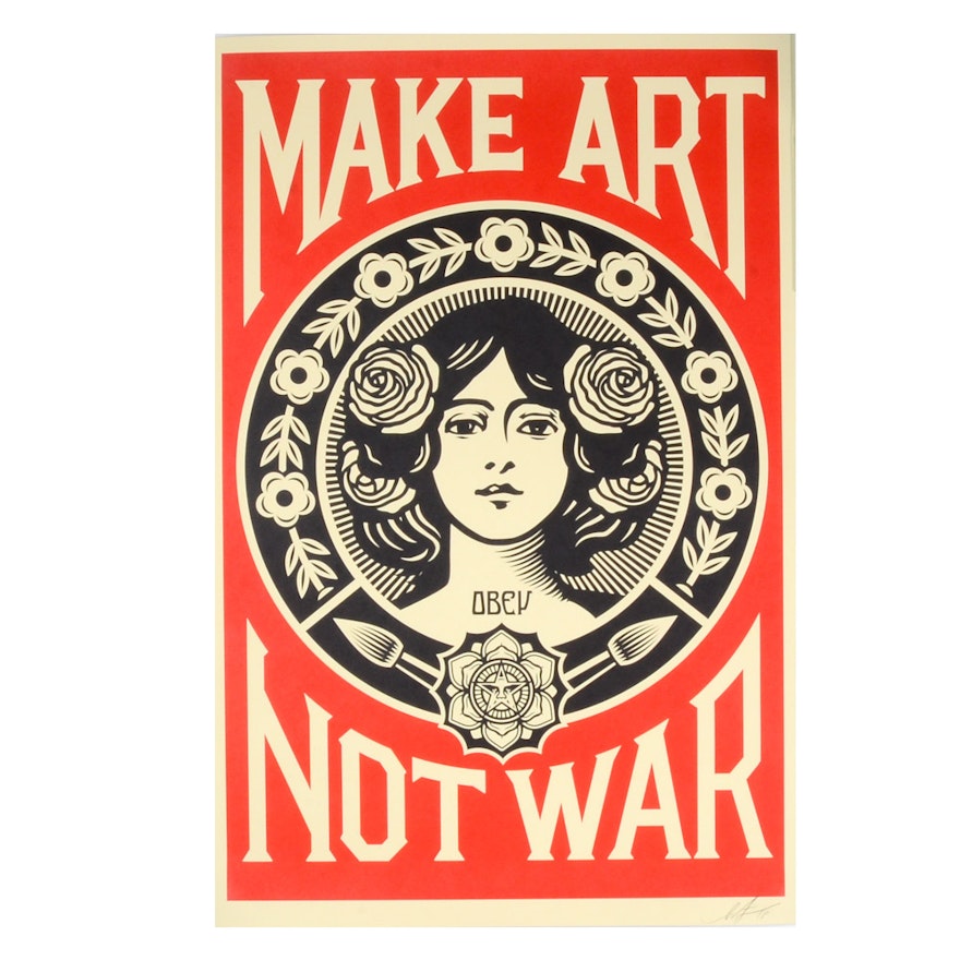 Shepard Fairey Signed Offset Print "Make Art Not War"