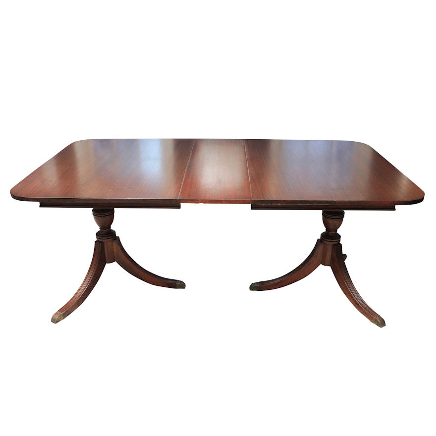 Phyfe Style Double Pedestal Dining Table with Extension Leaf