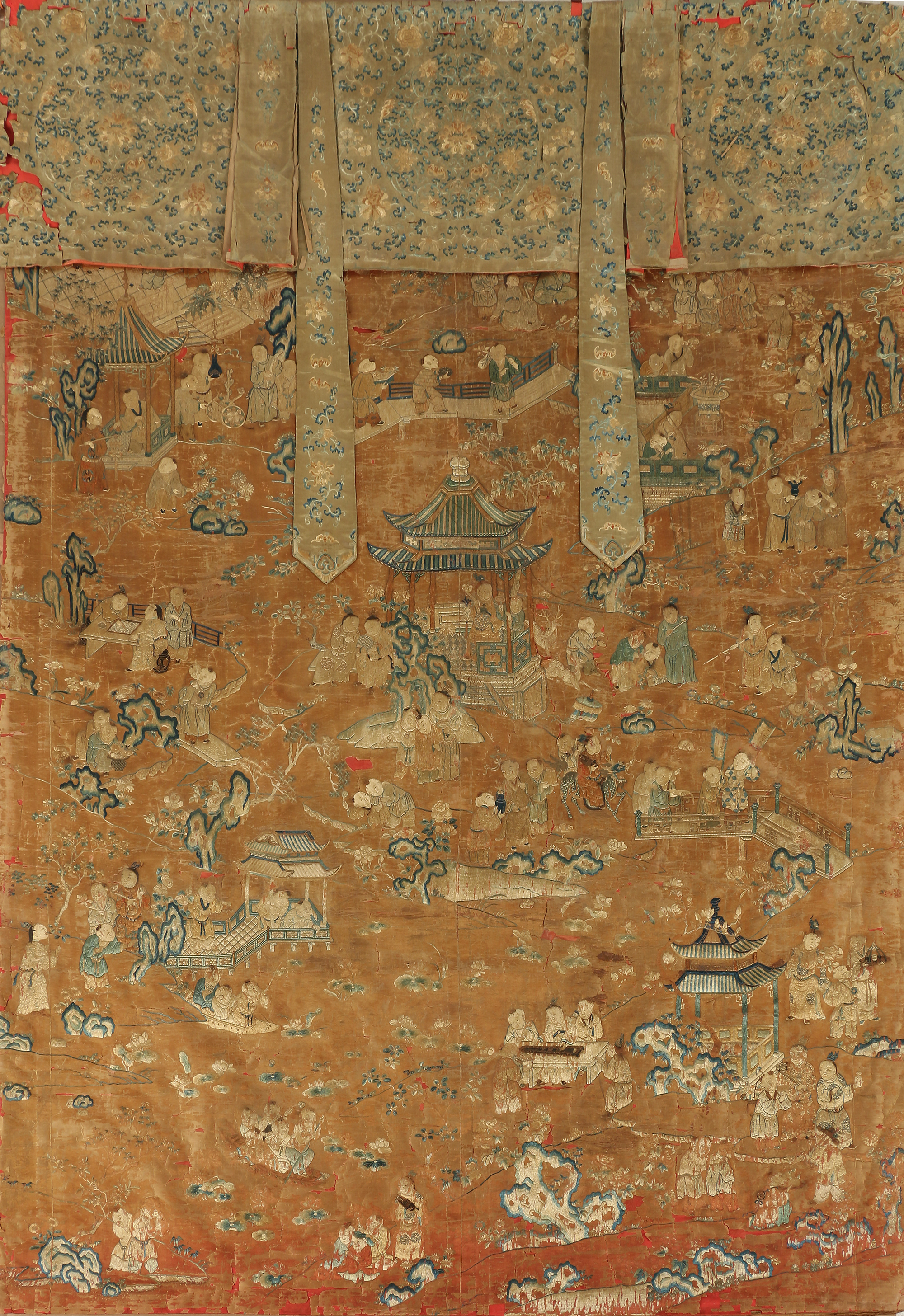 Monumental Qianlong Period Baizitu Hundred Boys Embroidered Tapestry