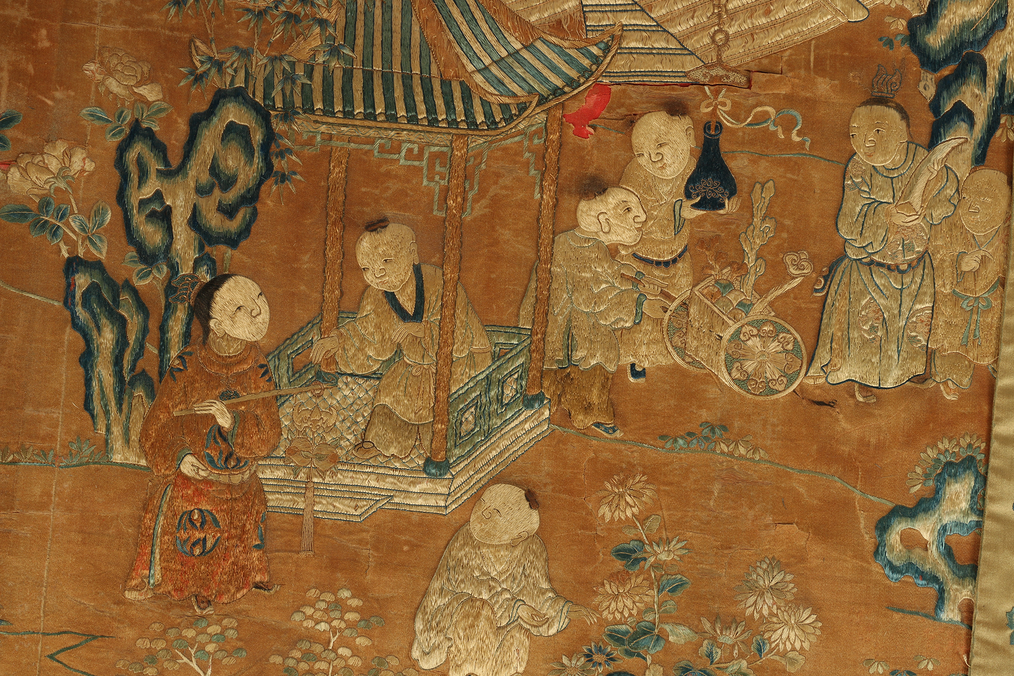 Monumental Qianlong Period Baizitu Hundred Boys Embroidered Tapestry