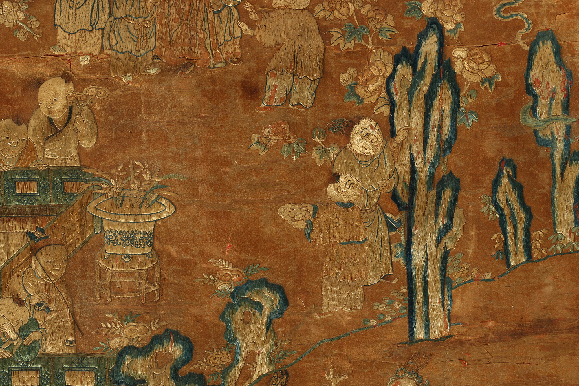Monumental Qianlong Period Baizitu Hundred Boys Embroidered Tapestry