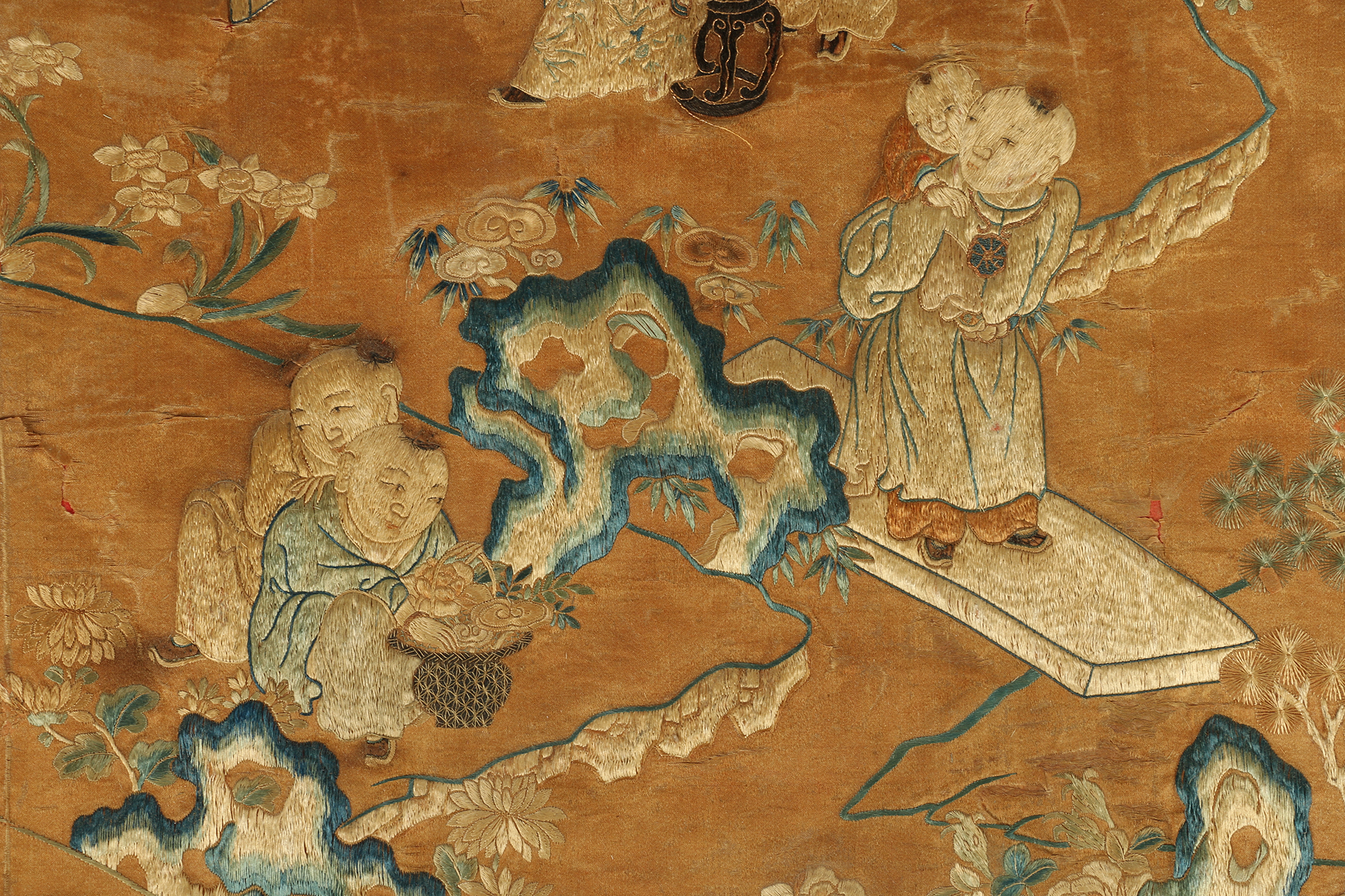 Monumental Qianlong Period Baizitu Hundred Boys Embroidered Tapestry