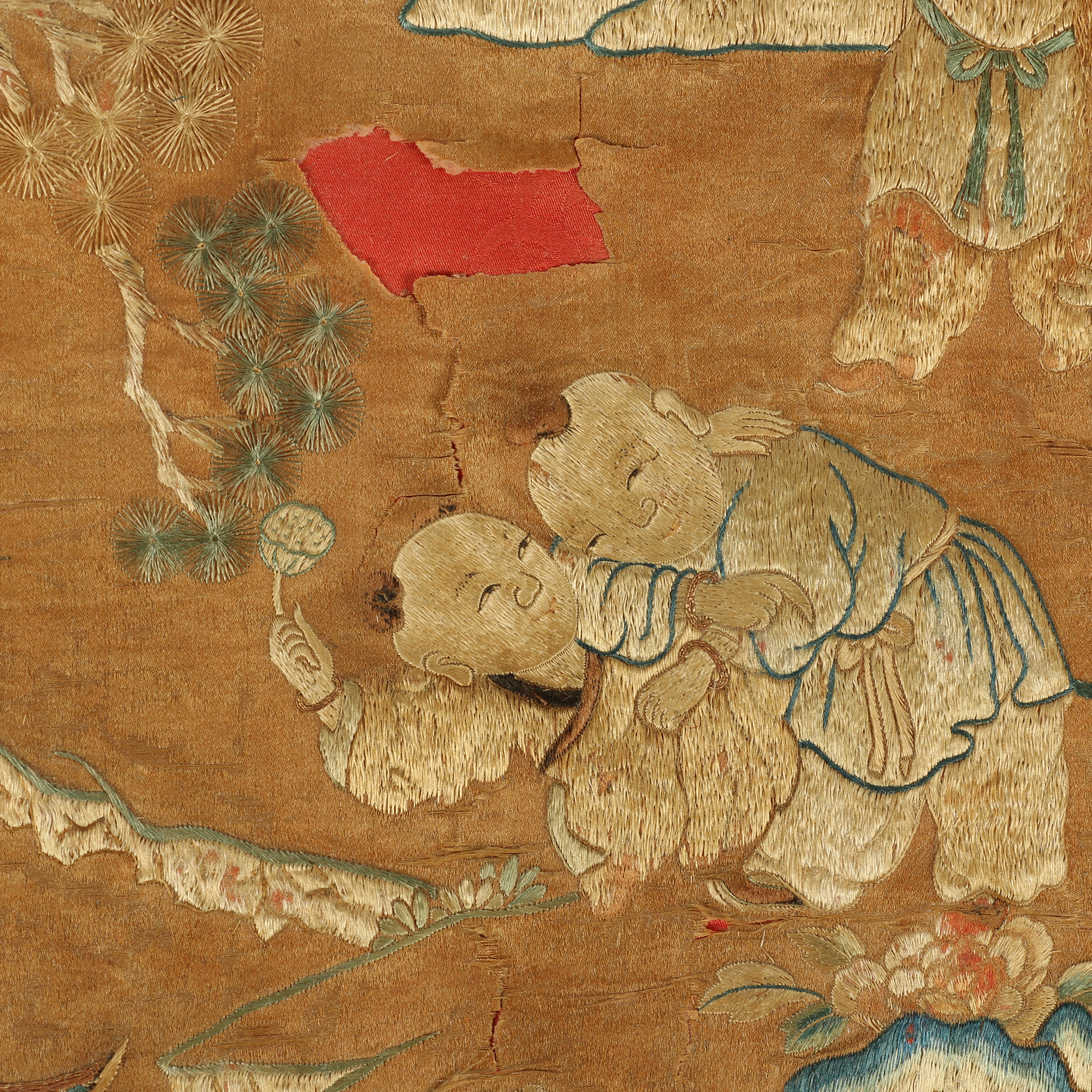 Monumental Qianlong Period Baizitu Hundred Boys Embroidered Tapestry
