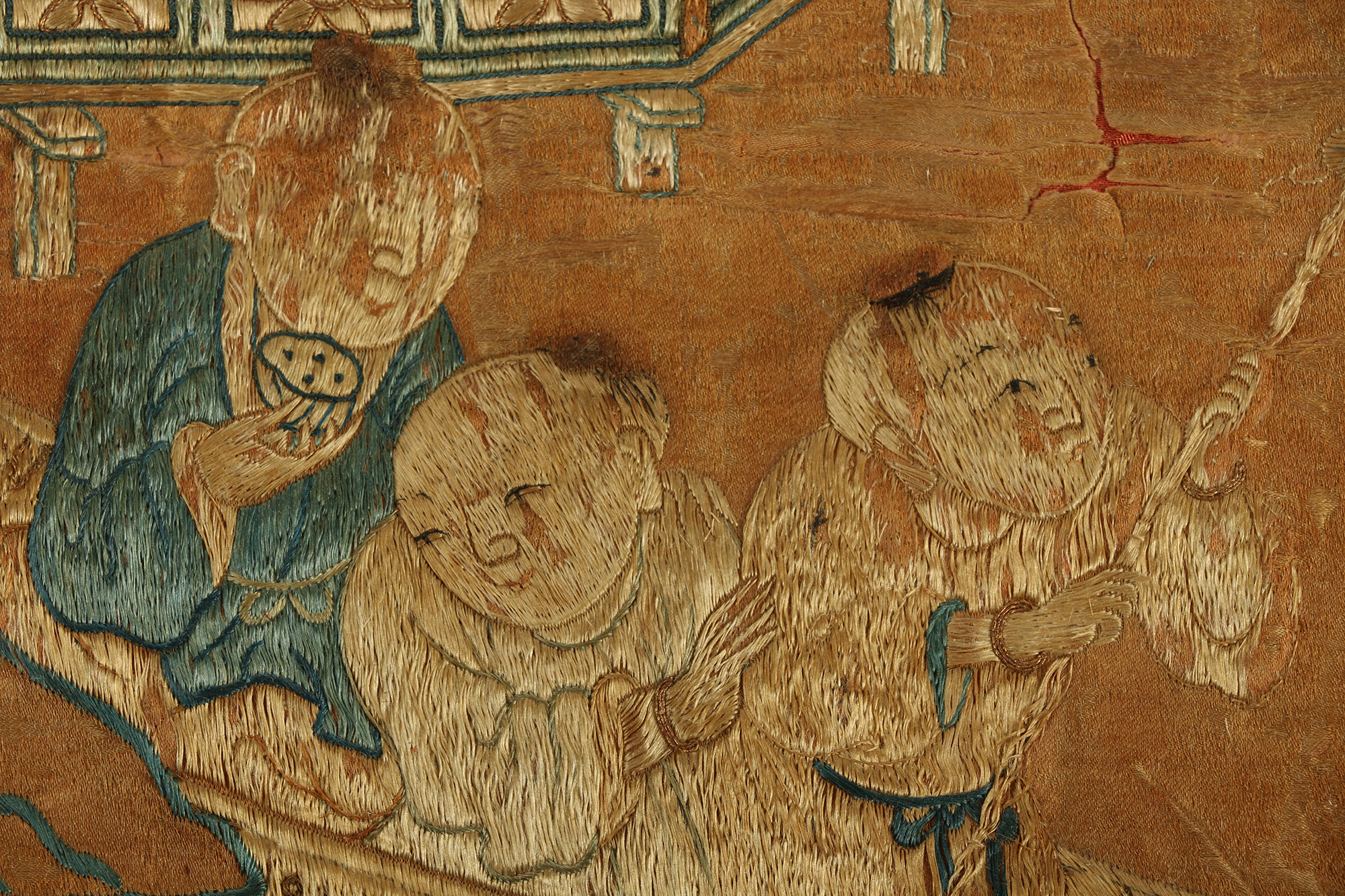 Monumental Qianlong Period Baizitu Hundred Boys Embroidered Tapestry