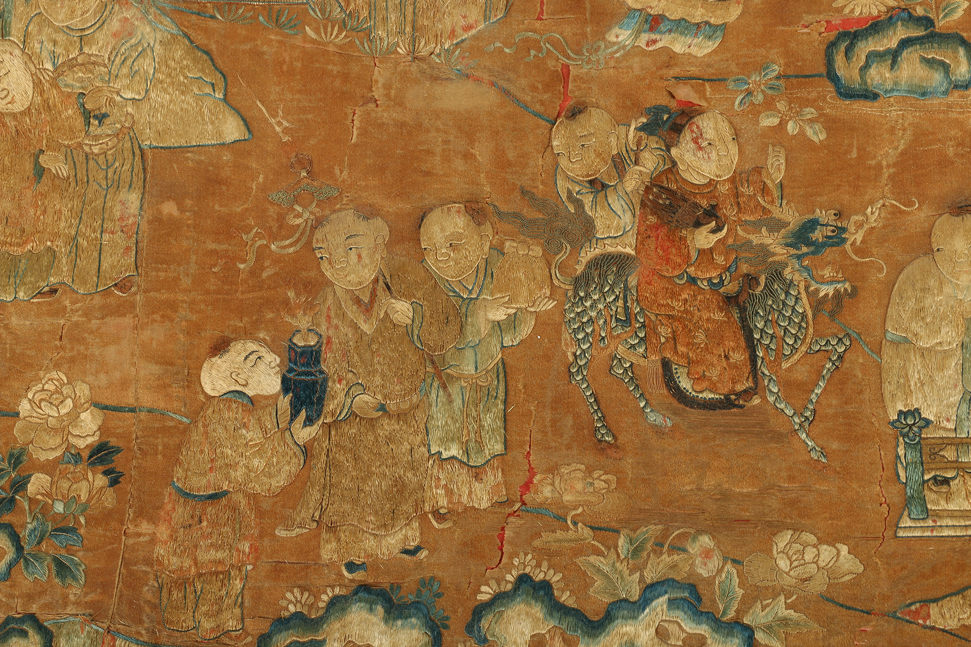 Monumental Qianlong Period Baizitu Hundred Boys Embroidered Tapestry
