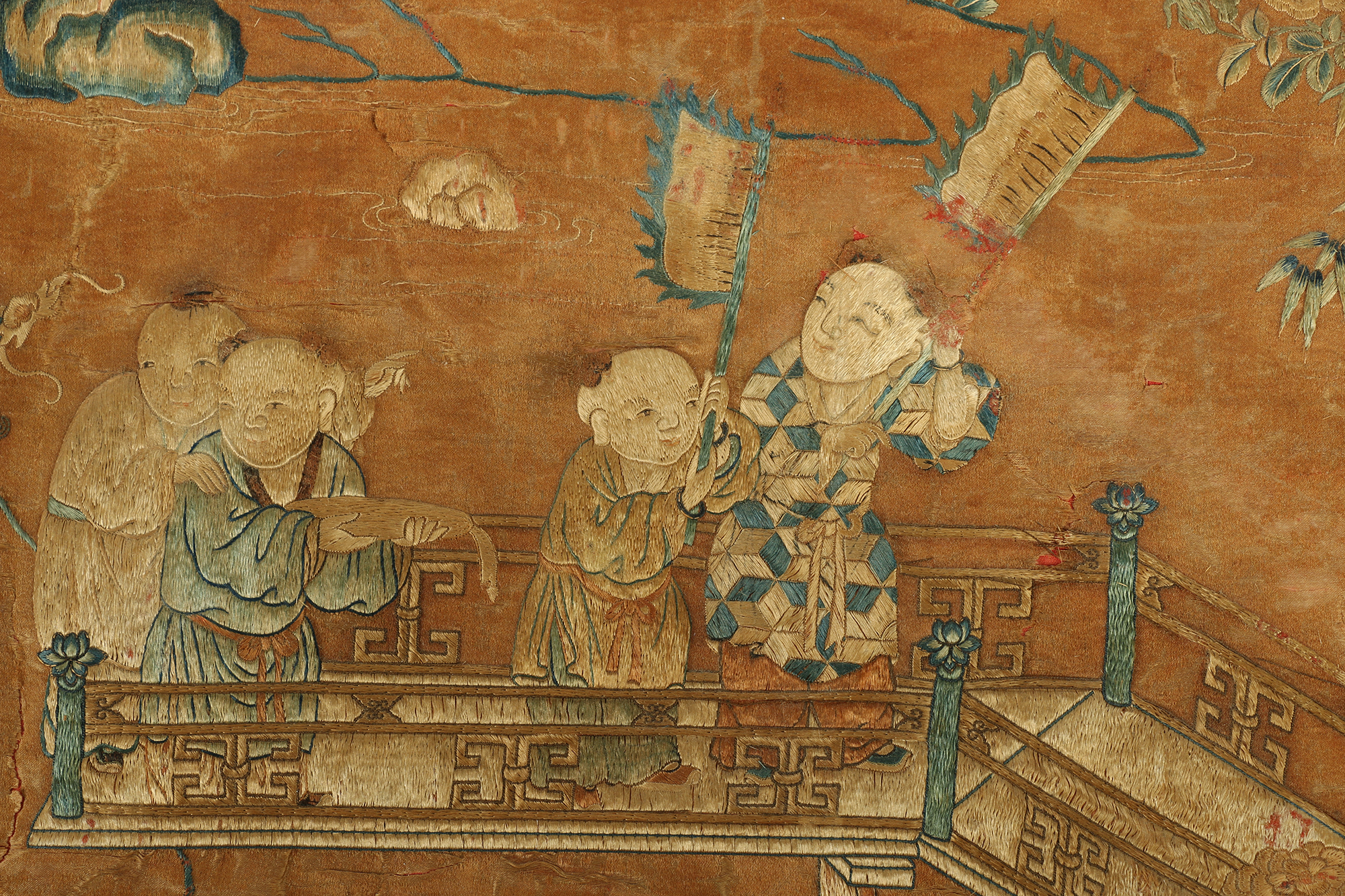 Monumental Qianlong Period Baizitu Hundred Boys Embroidered Tapestry