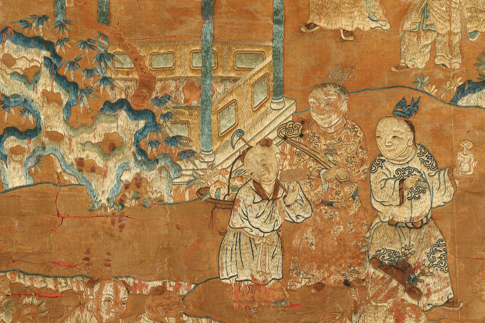 Monumental Qianlong Period Baizitu Hundred Boys Embroidered Tapestry