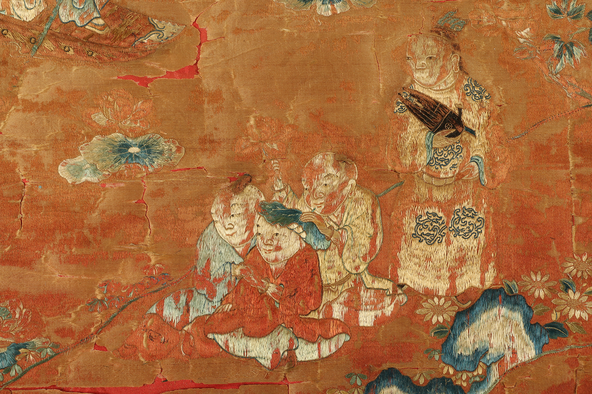 Monumental Qianlong Period Baizitu Hundred Boys Embroidered Tapestry