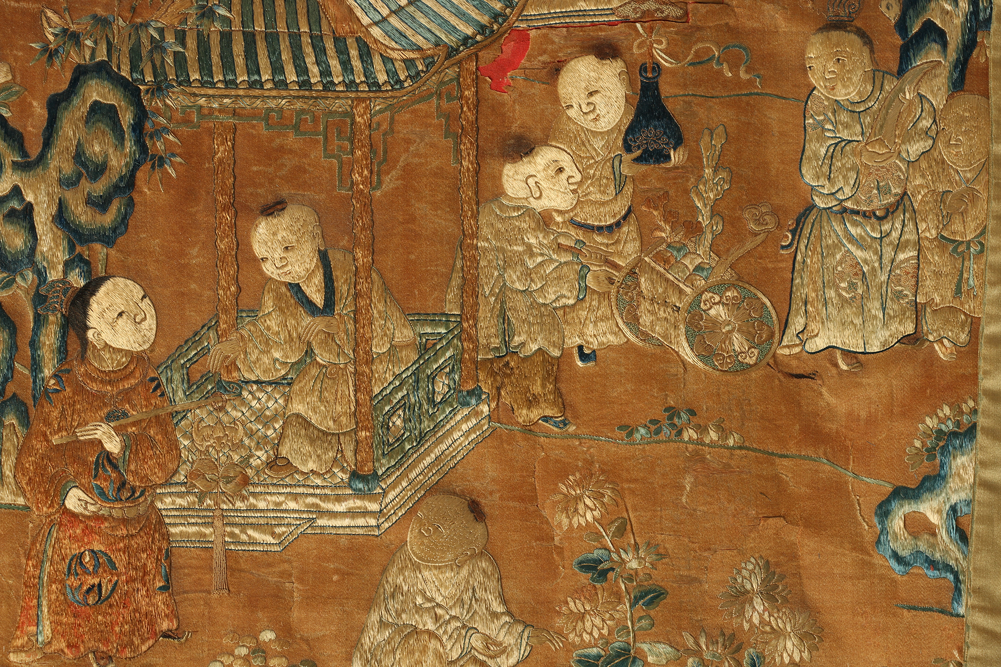 Monumental Qianlong Period Baizitu Hundred Boys Embroidered Tapestry