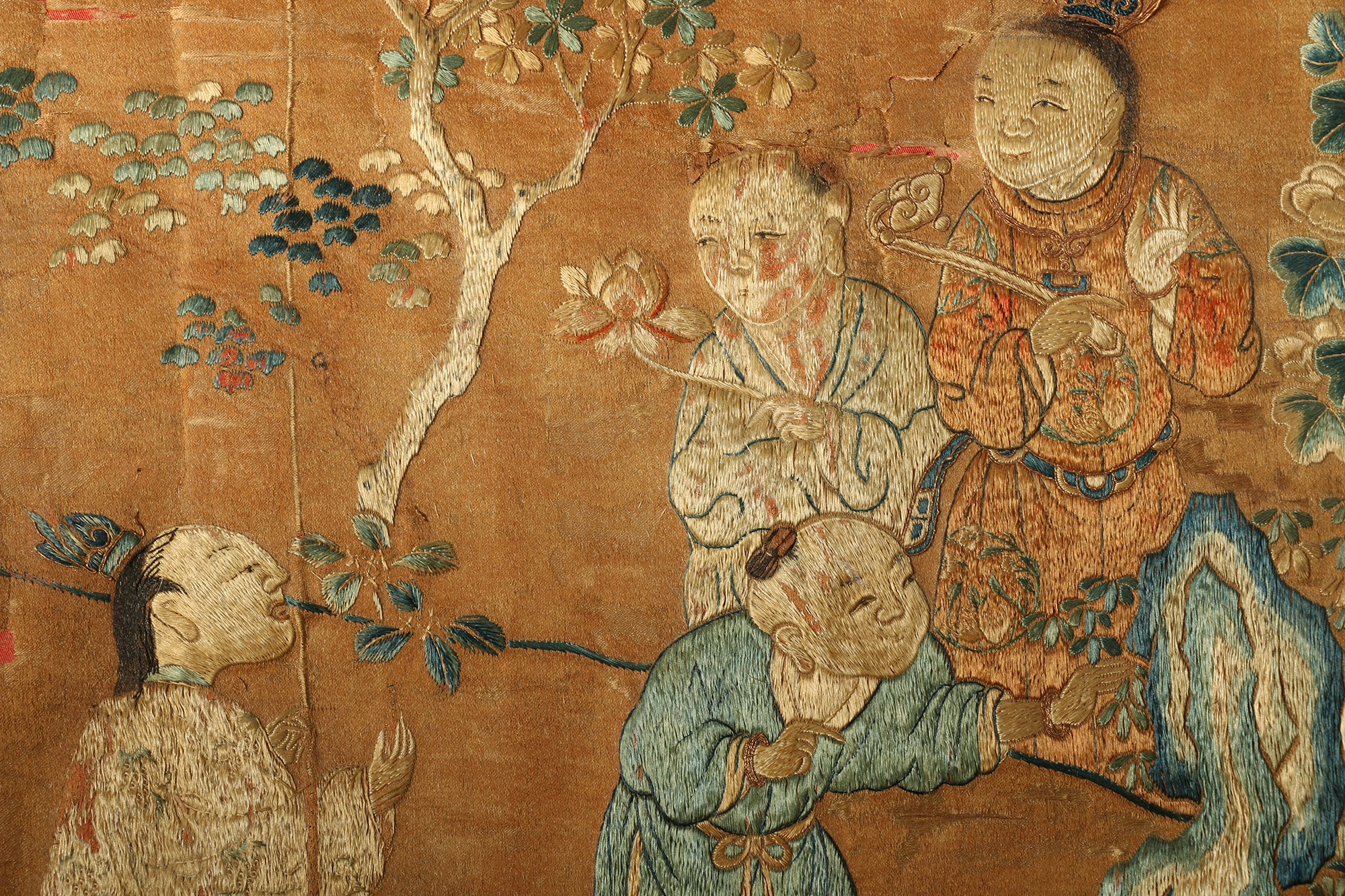 Monumental Qianlong Period Baizitu Hundred Boys Embroidered Tapestry