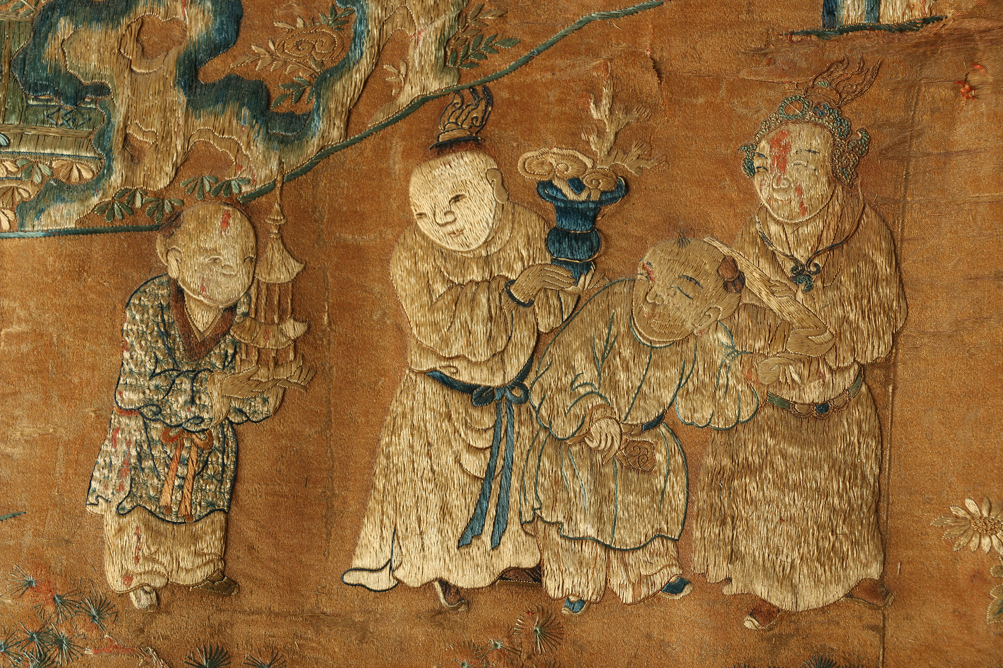 Monumental Qianlong Period Baizitu Hundred Boys Embroidered Tapestry