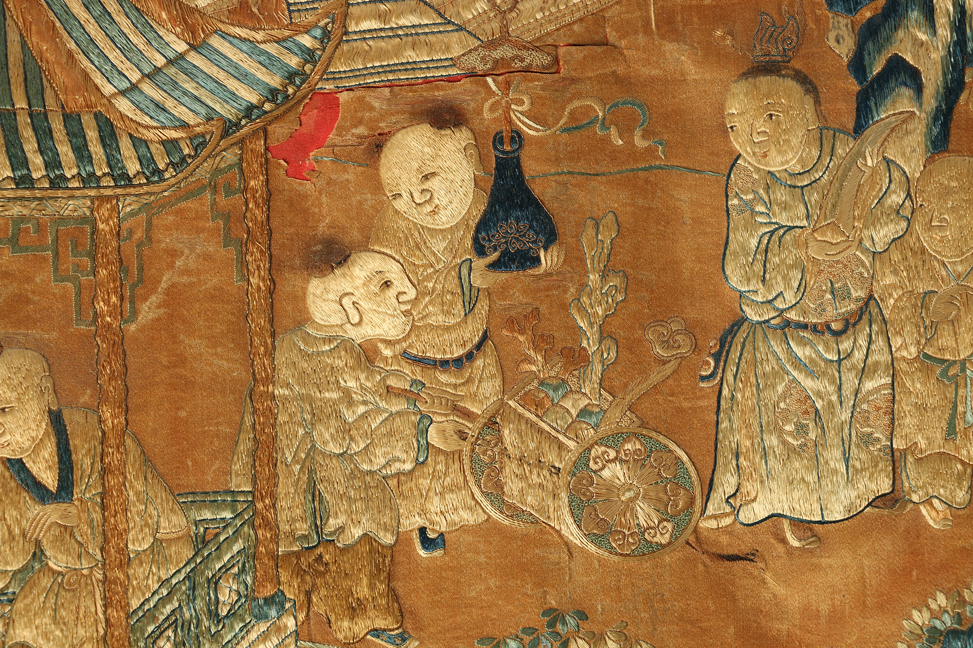 Monumental Qianlong Period Baizitu Hundred Boys Embroidered Tapestry