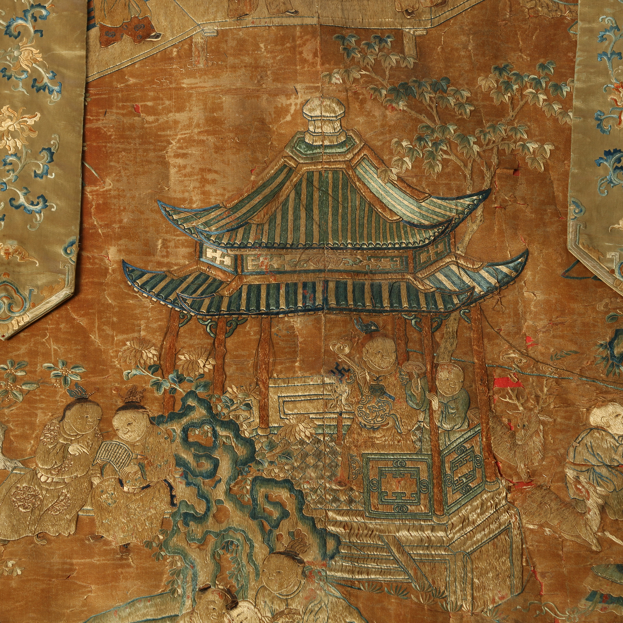 Monumental Qianlong Period Baizitu Hundred Boys Embroidered Tapestry