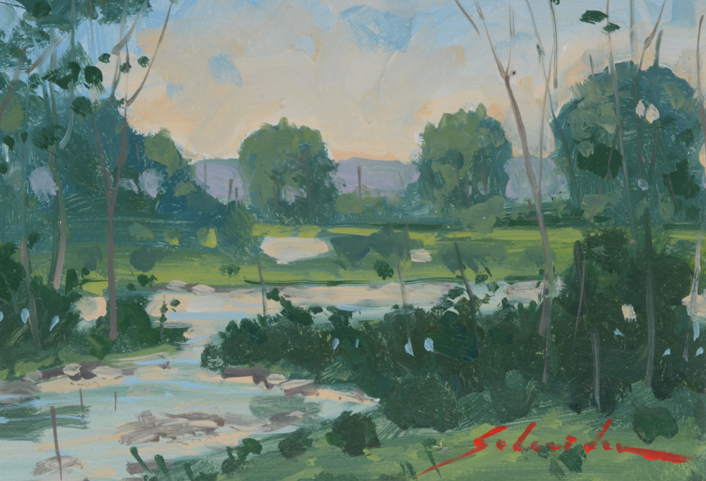 Robert Schneider Original Oil Painting on Panel "Hudson Valley, Rondout River"