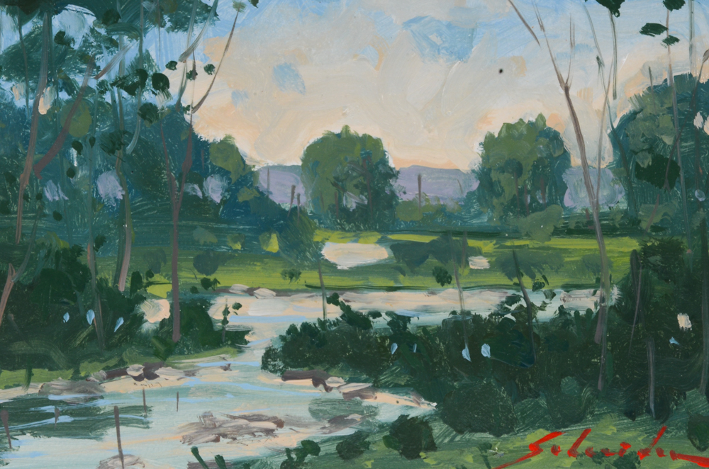 Robert Schneider Original Oil Painting on Panel "Hudson Valley, Rondout River"