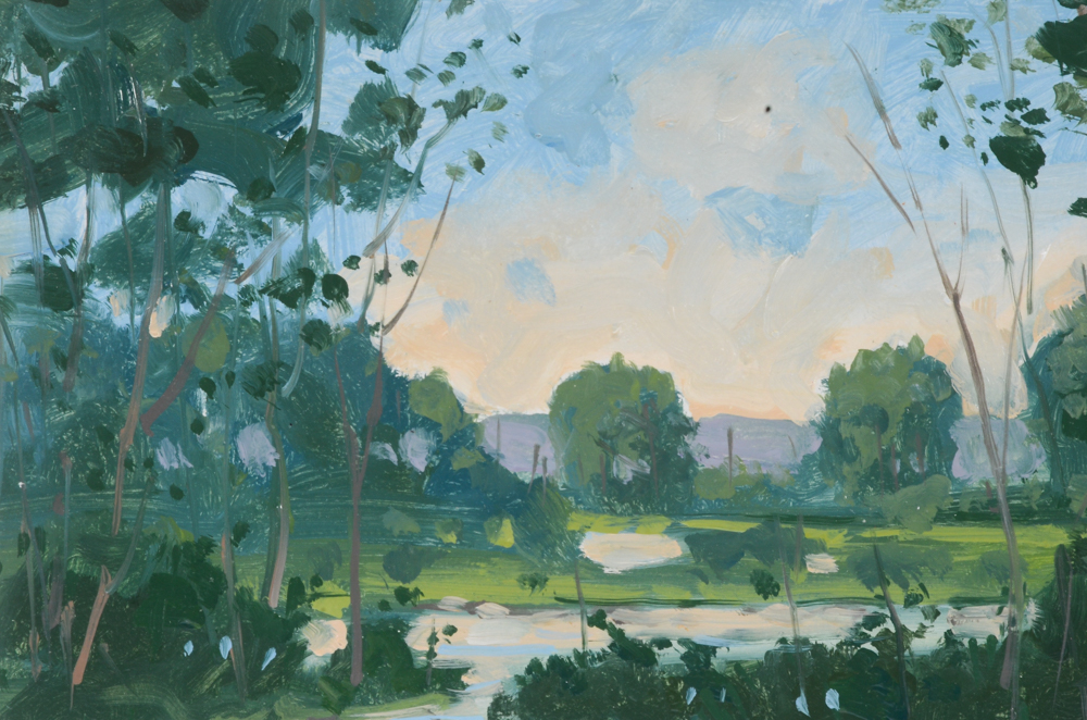 Robert Schneider Original Oil Painting on Panel "Hudson Valley, Rondout River"