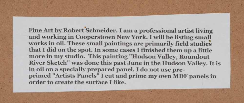 Robert Schneider Original Oil Painting on Panel "Hudson Valley, Rondout River"