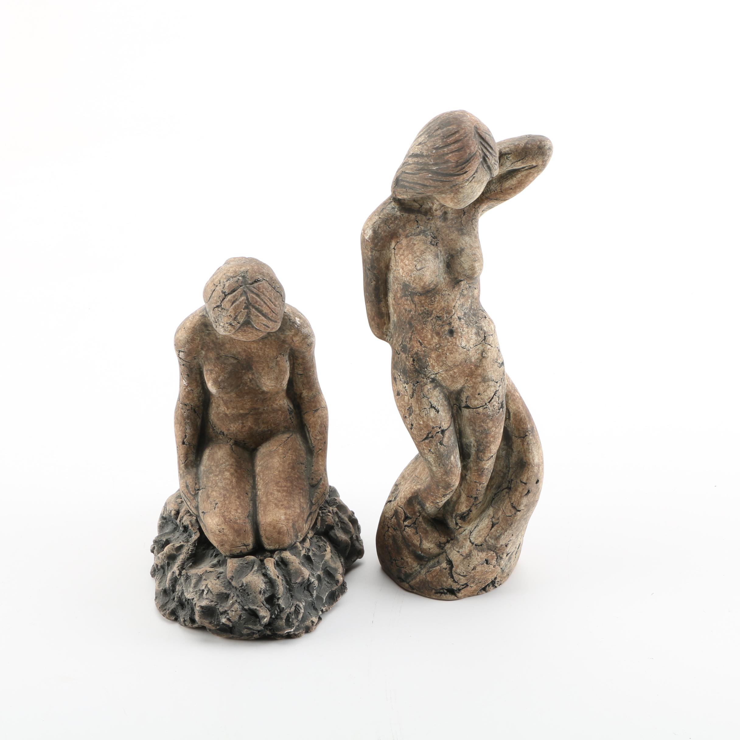Signed Ceramic Nude Female Figurines
