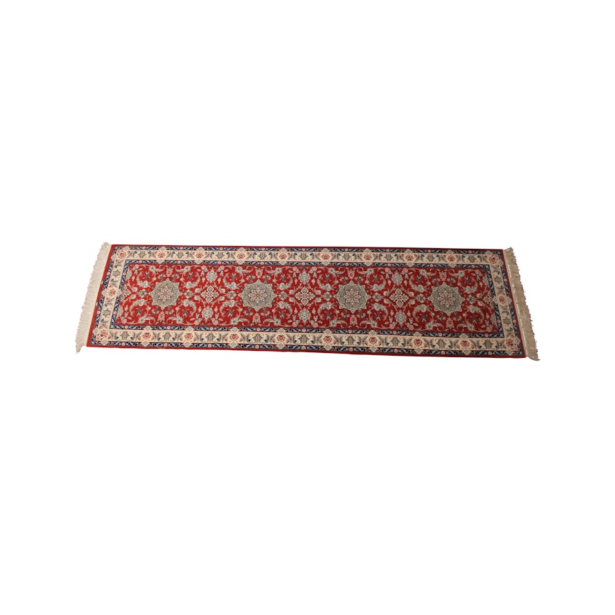 Signed Hand-Knotted Persian Isfahan Carpet Runner