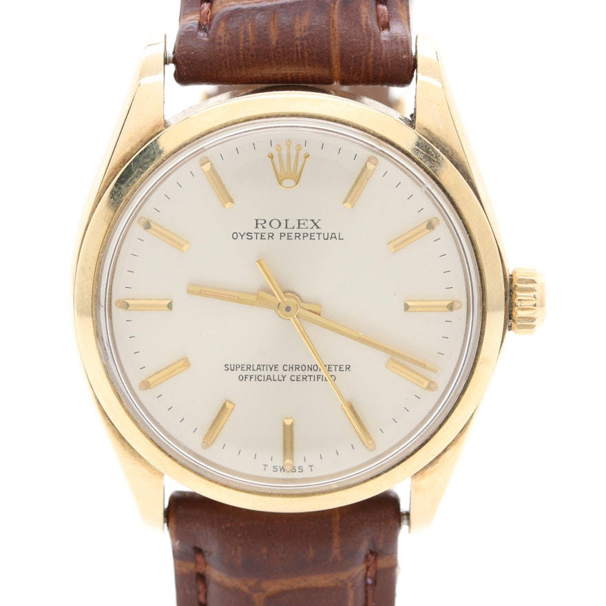 Circa 1968 Rolex Oyster Perpetual Superlative Chronometer 14K Gold Wristwatch