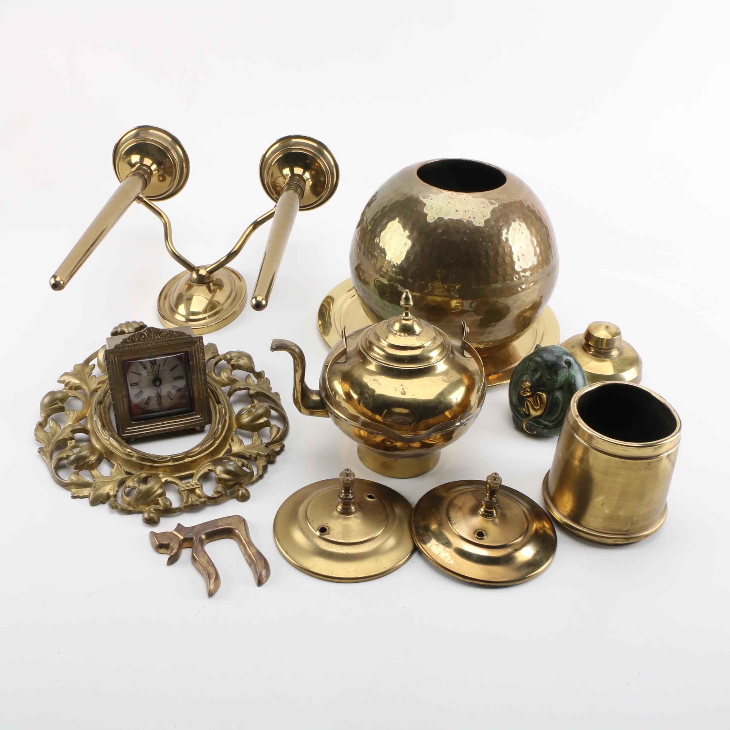 Vintage Rundell & Bridge Clock with Assorted Brass Home Accessories