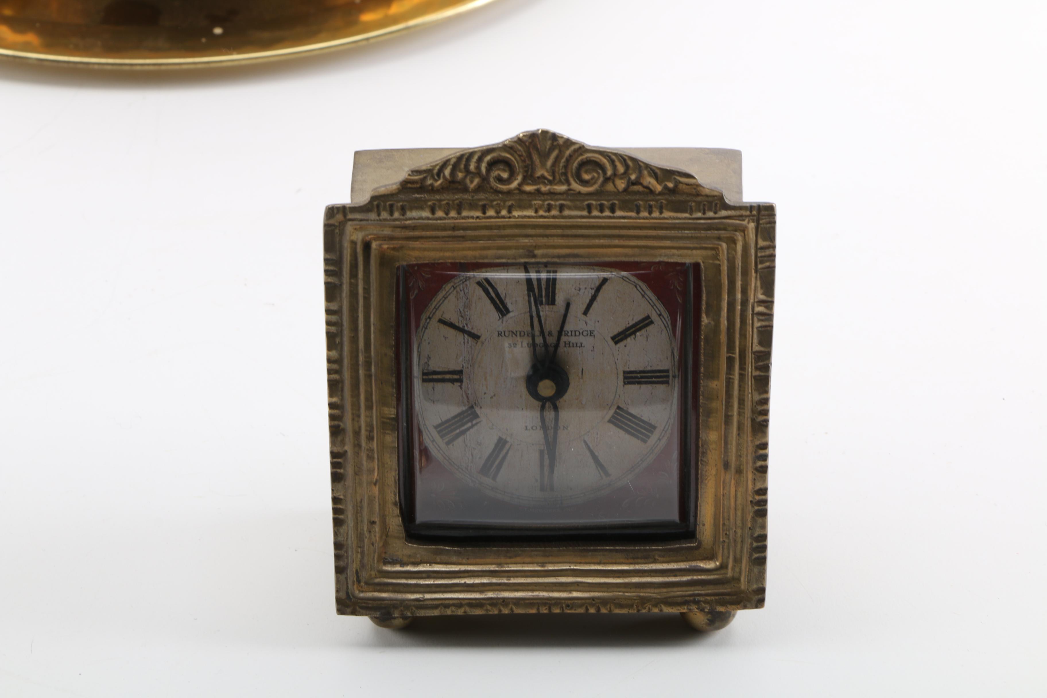 Vintage Rundell & Bridge Clock with Assorted Brass Home Accessories
