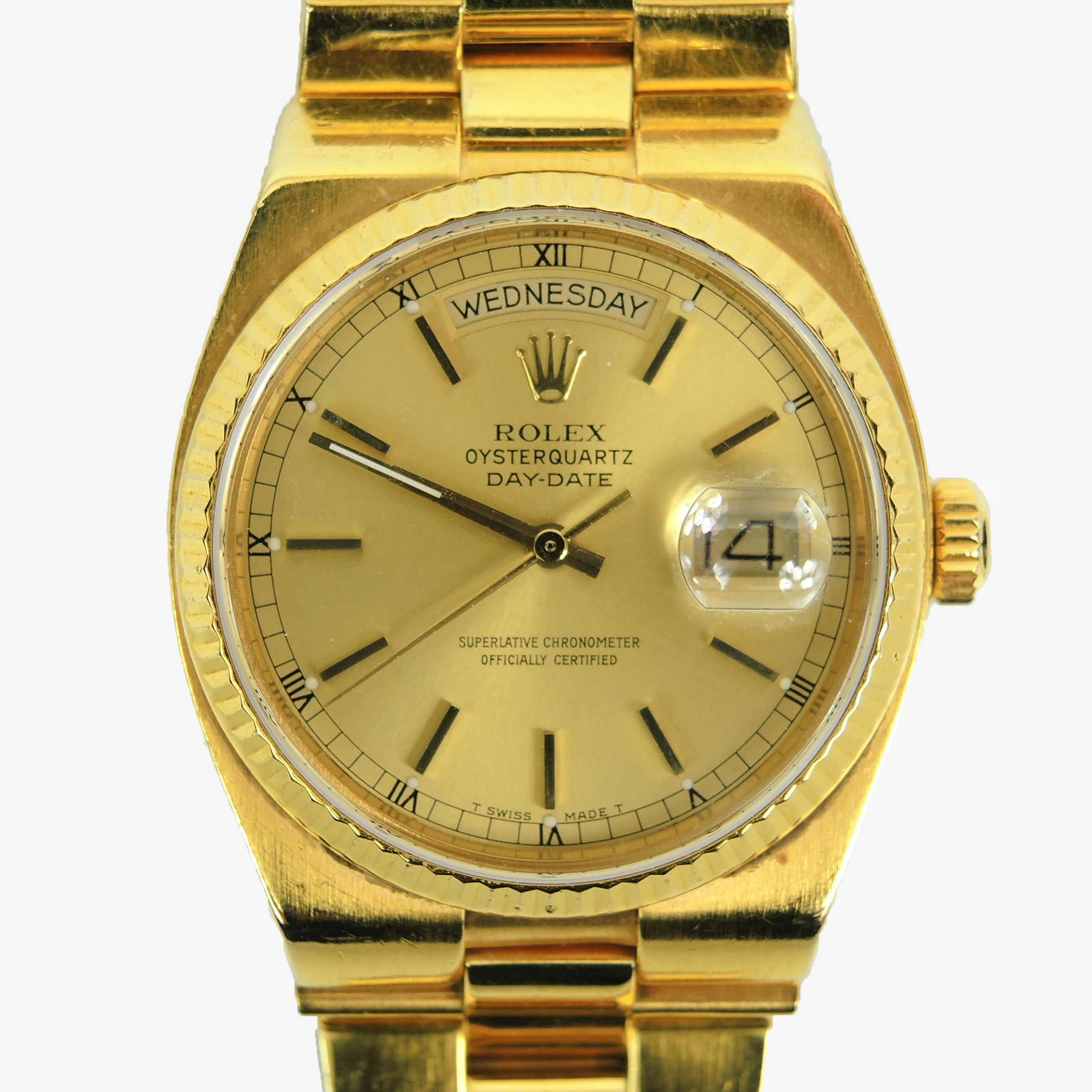 18K Yellow Gold Rolex OysterQuartz 19018 Champagne Dial Watch