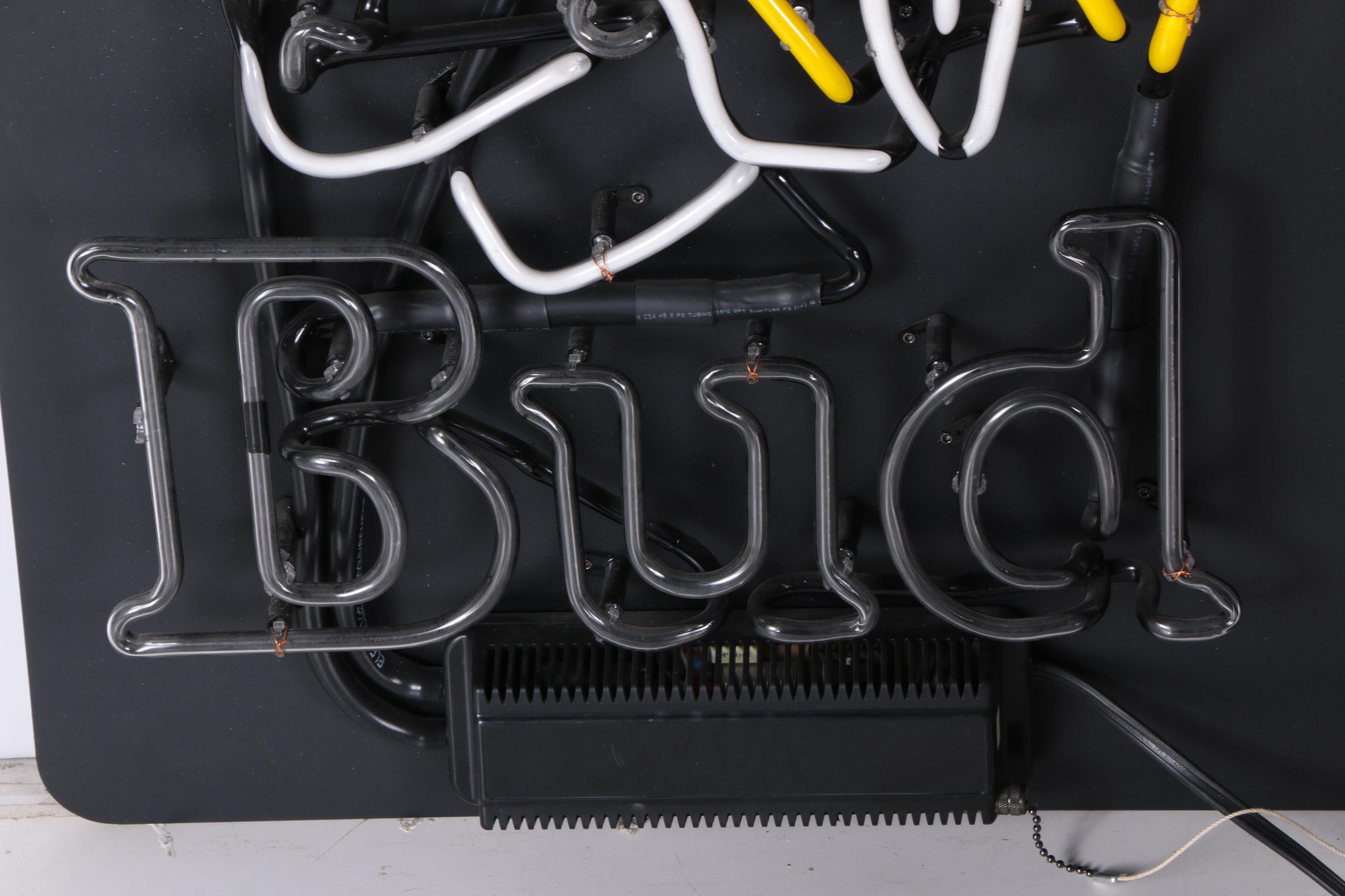 Neon Budweiser Sign and Chicago White Sox Footstool