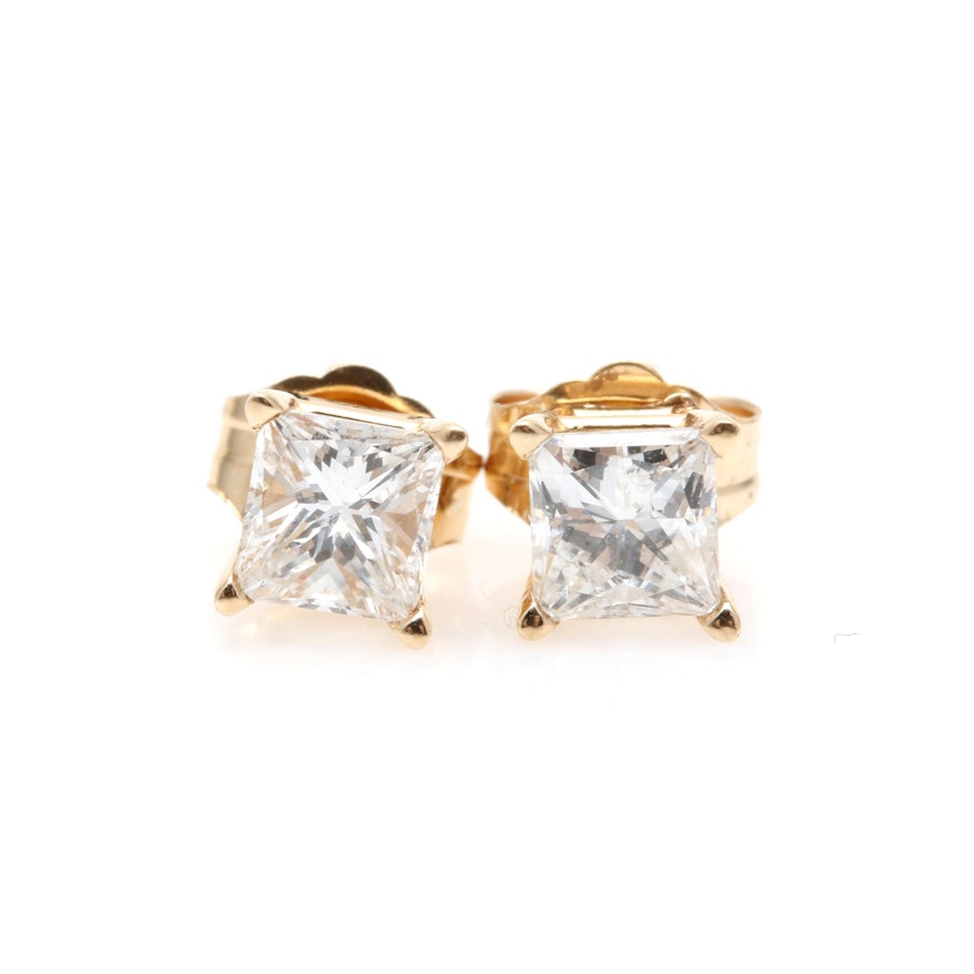 14K Yellow Gold Diamond Stud Earrings